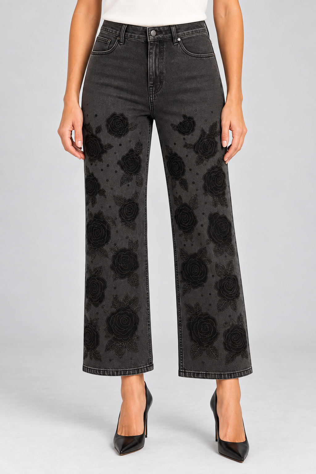 Orly Wide Leg Jean With Floral Details - Style 262302