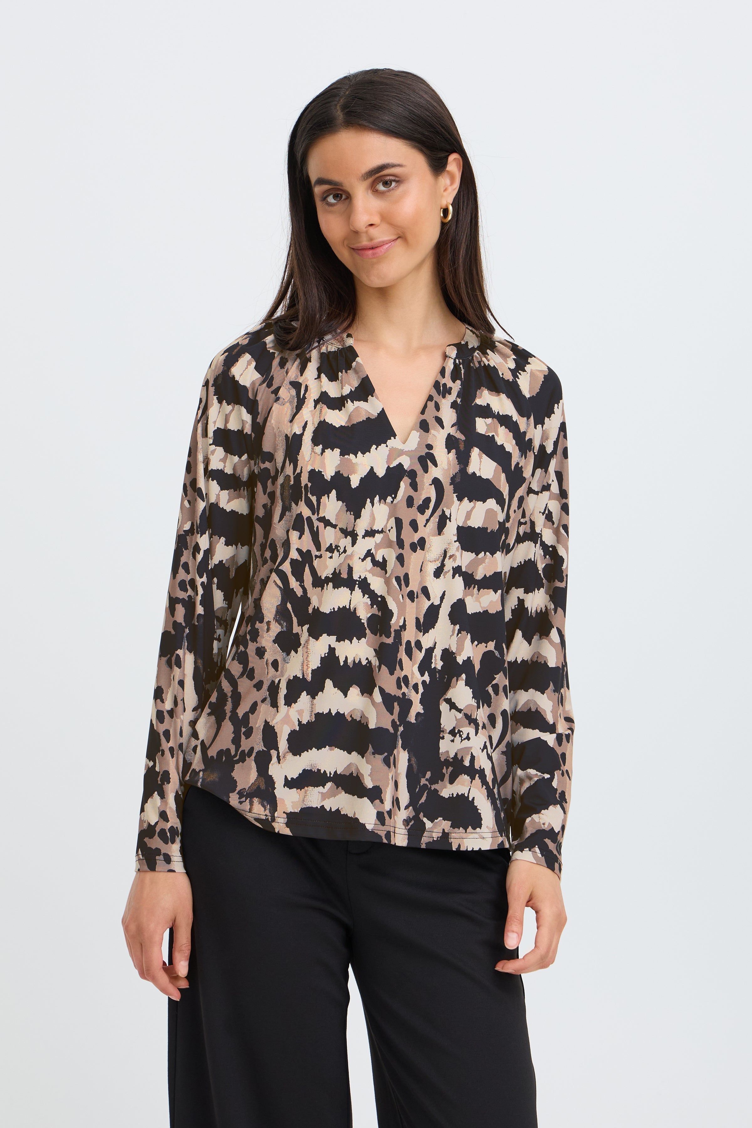 Fransa Long Sleeve V-Neck Top - Style 20618221