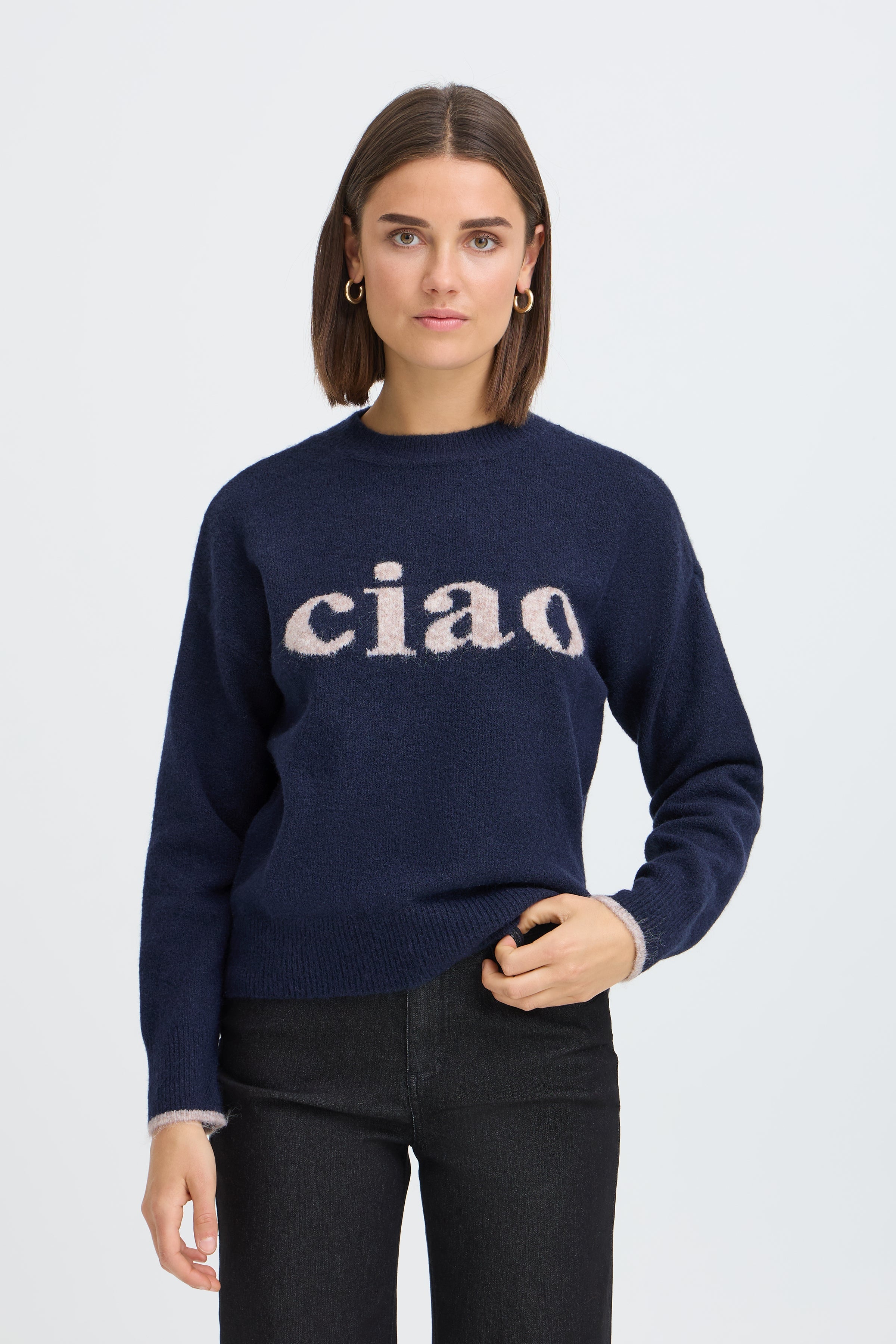 Fransa Crew Neck "Ciao" Sweater - Style 20618303