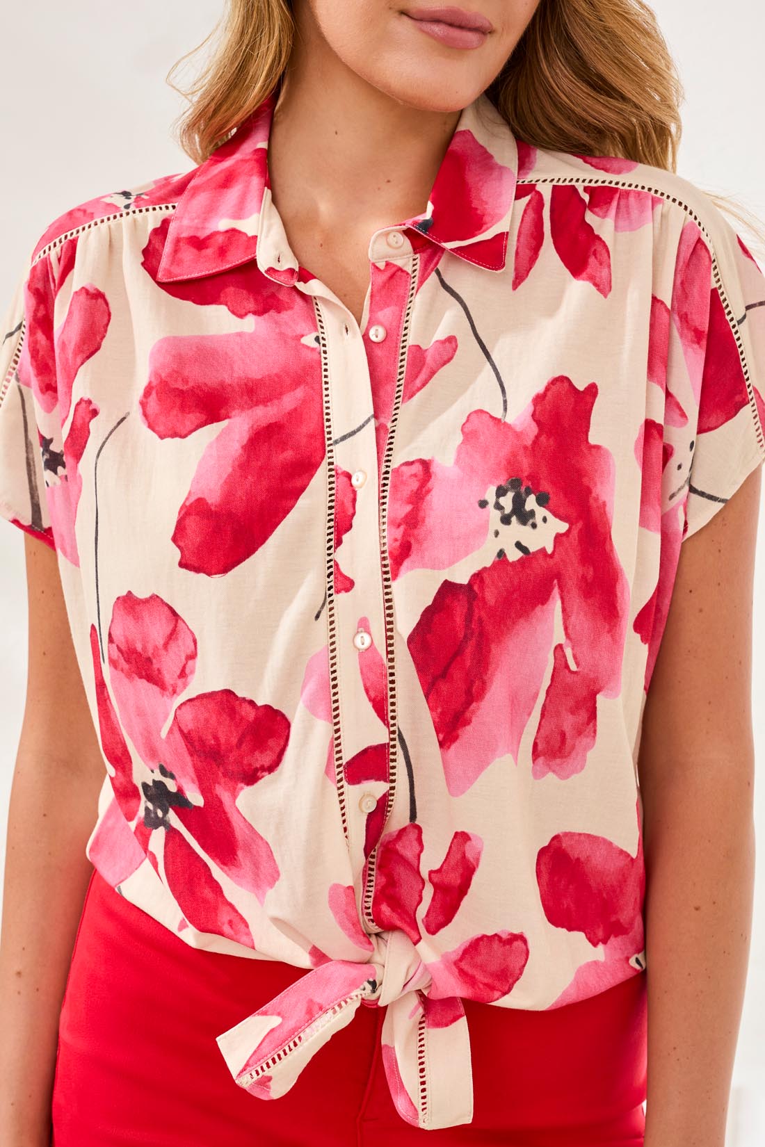 Short-Sleeve Top With Buttons &amp; Tie Front