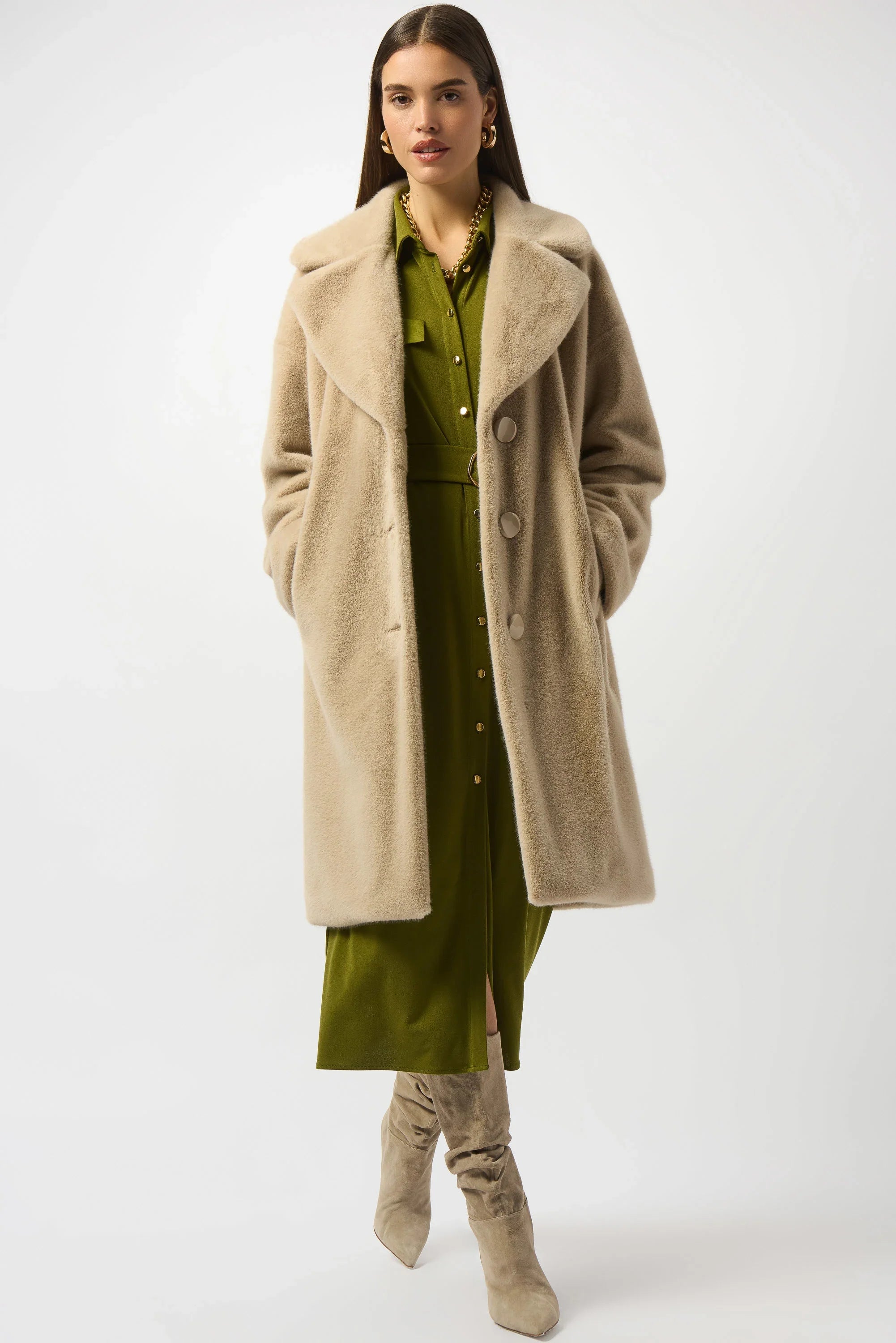 Notched Collar Faux Fur Coat
