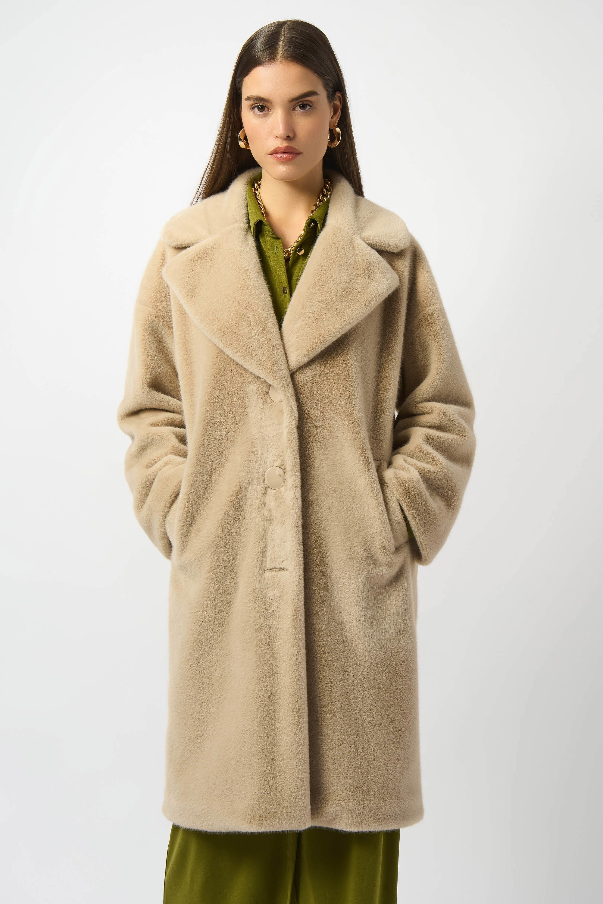 Notched Collar Faux Fur Coat