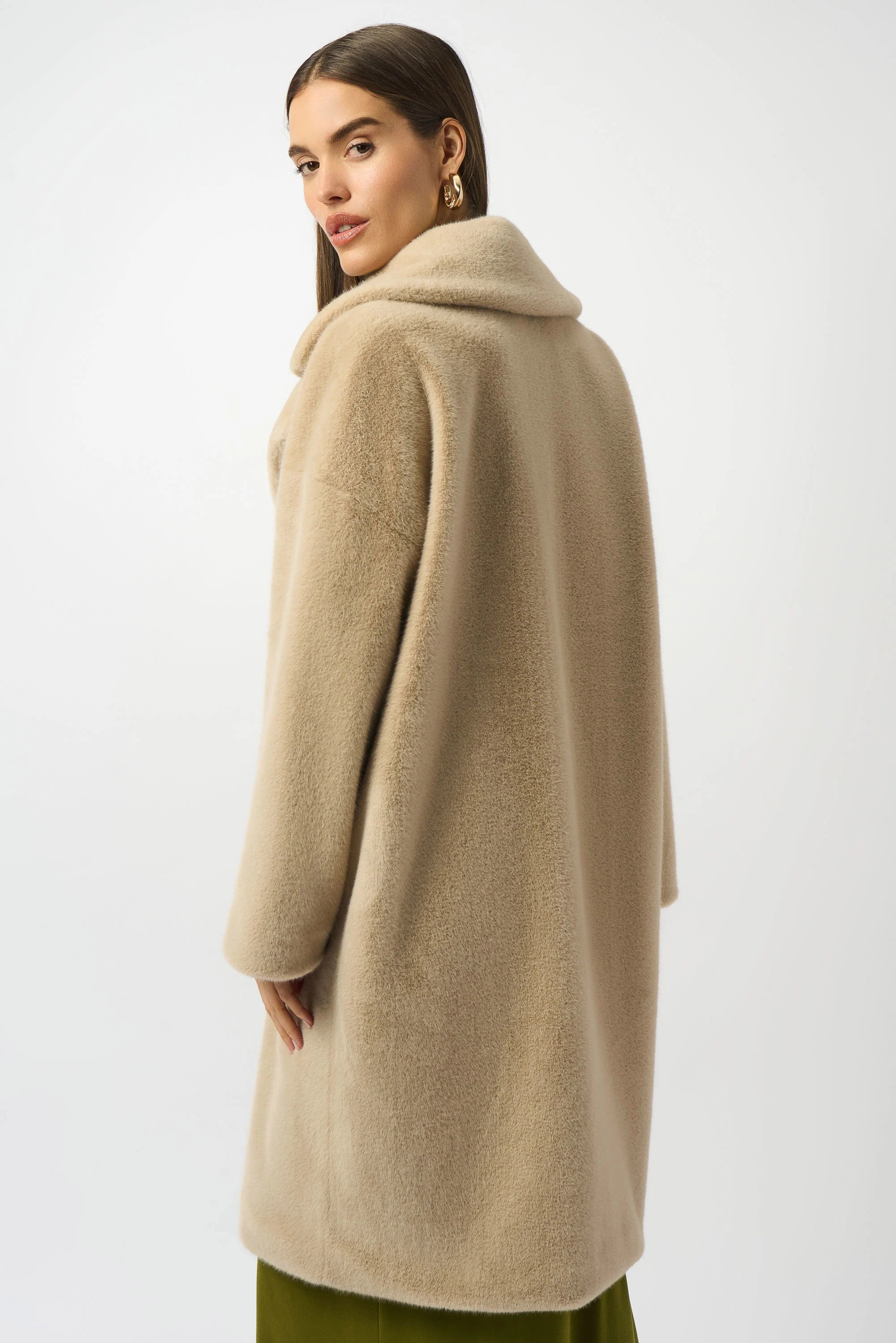 Notched Collar Faux Fur Coat