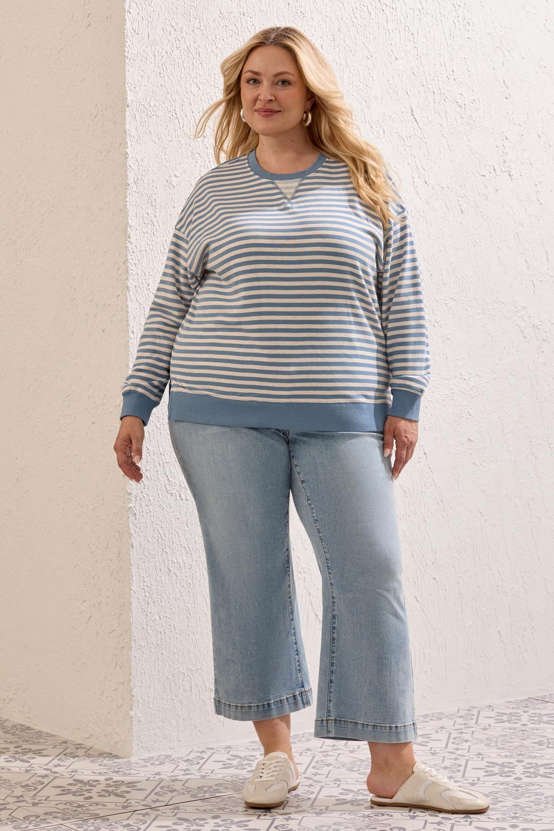Tribal Long Sleeve Crew Neck Drop Shoulder Knit Top - Style 2487LV-8509
