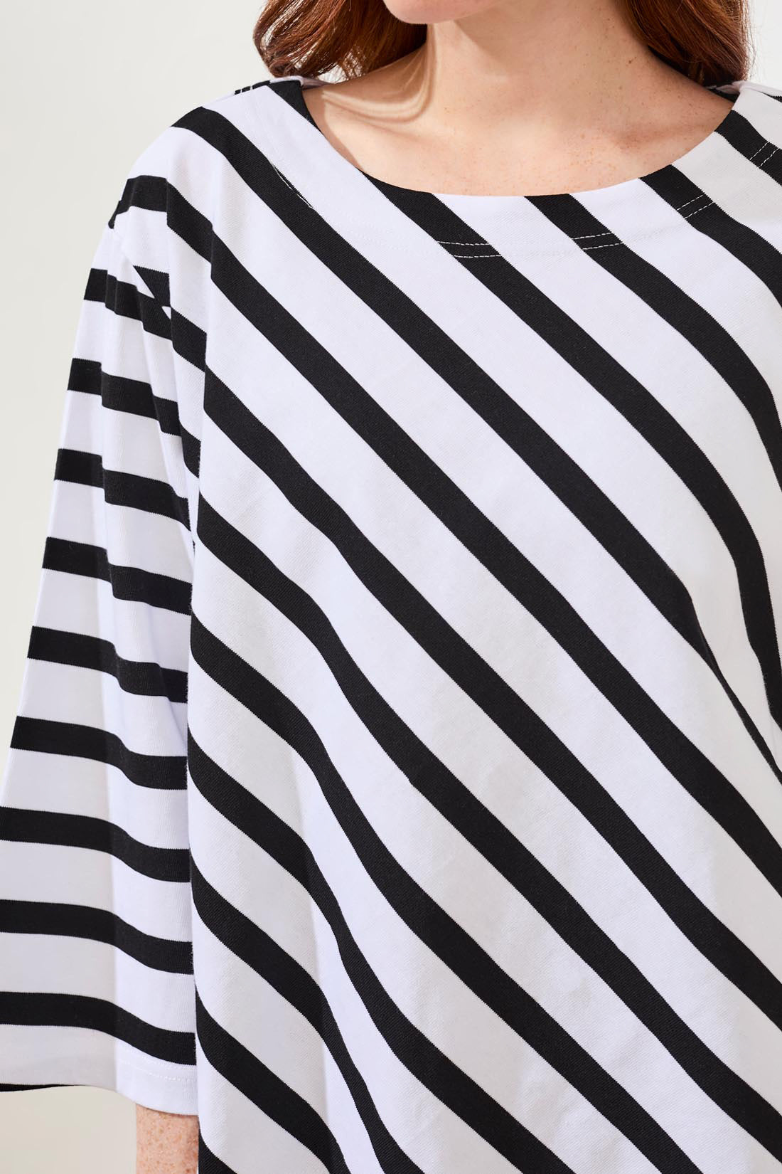 Cotton Striped Boat Neck Bell‑Sleeve Top