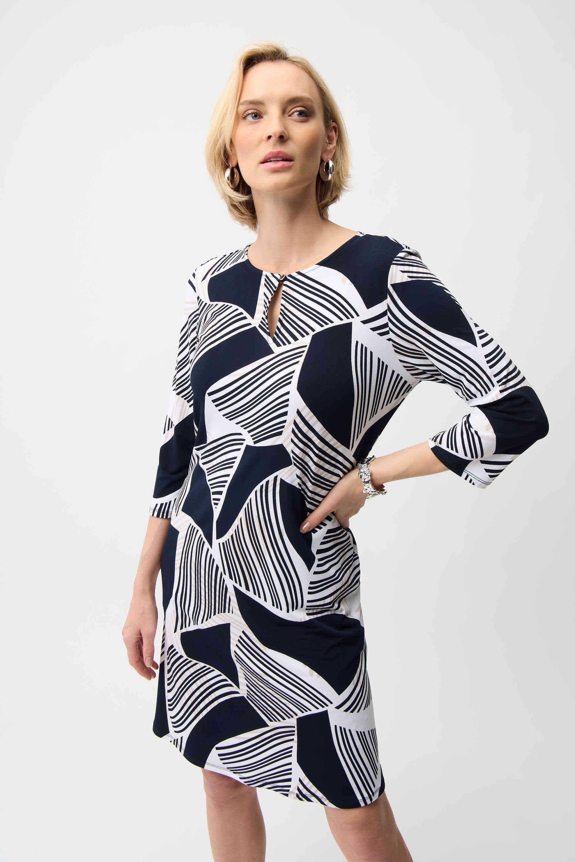 Geometric Keyhole Sleeve Dress