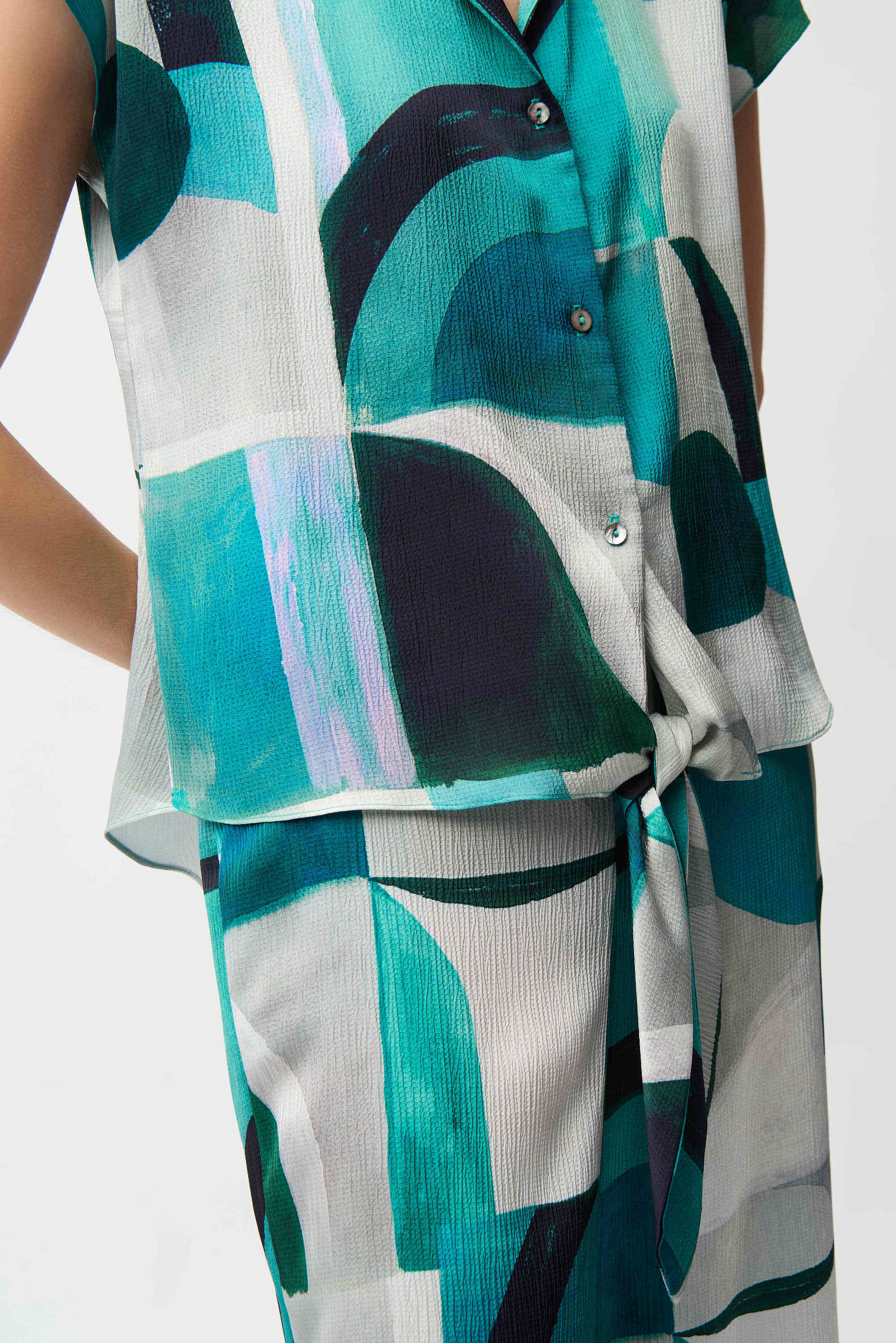 Bubble Satin Tie-Front Top