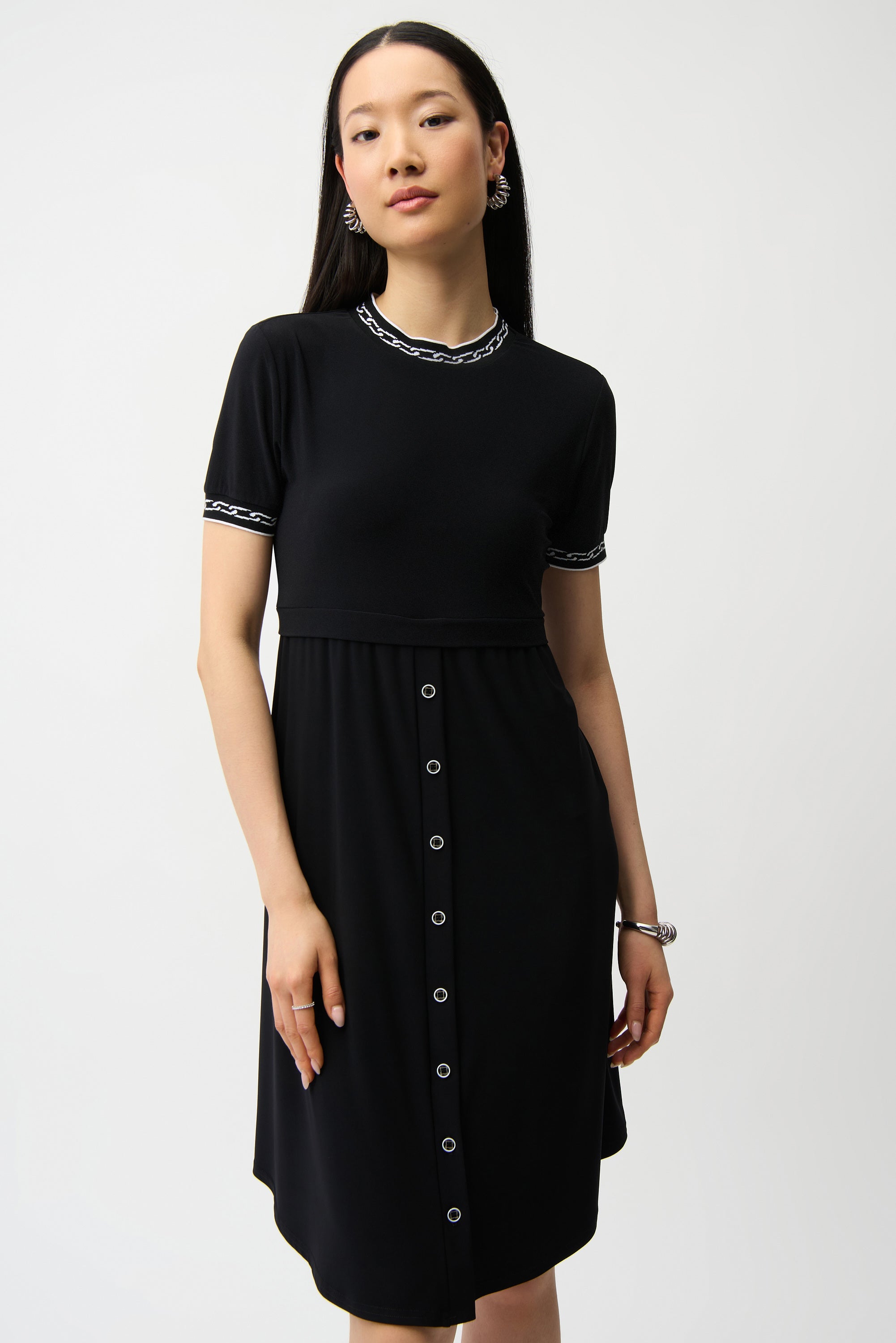Ribbed Crew Button Dress