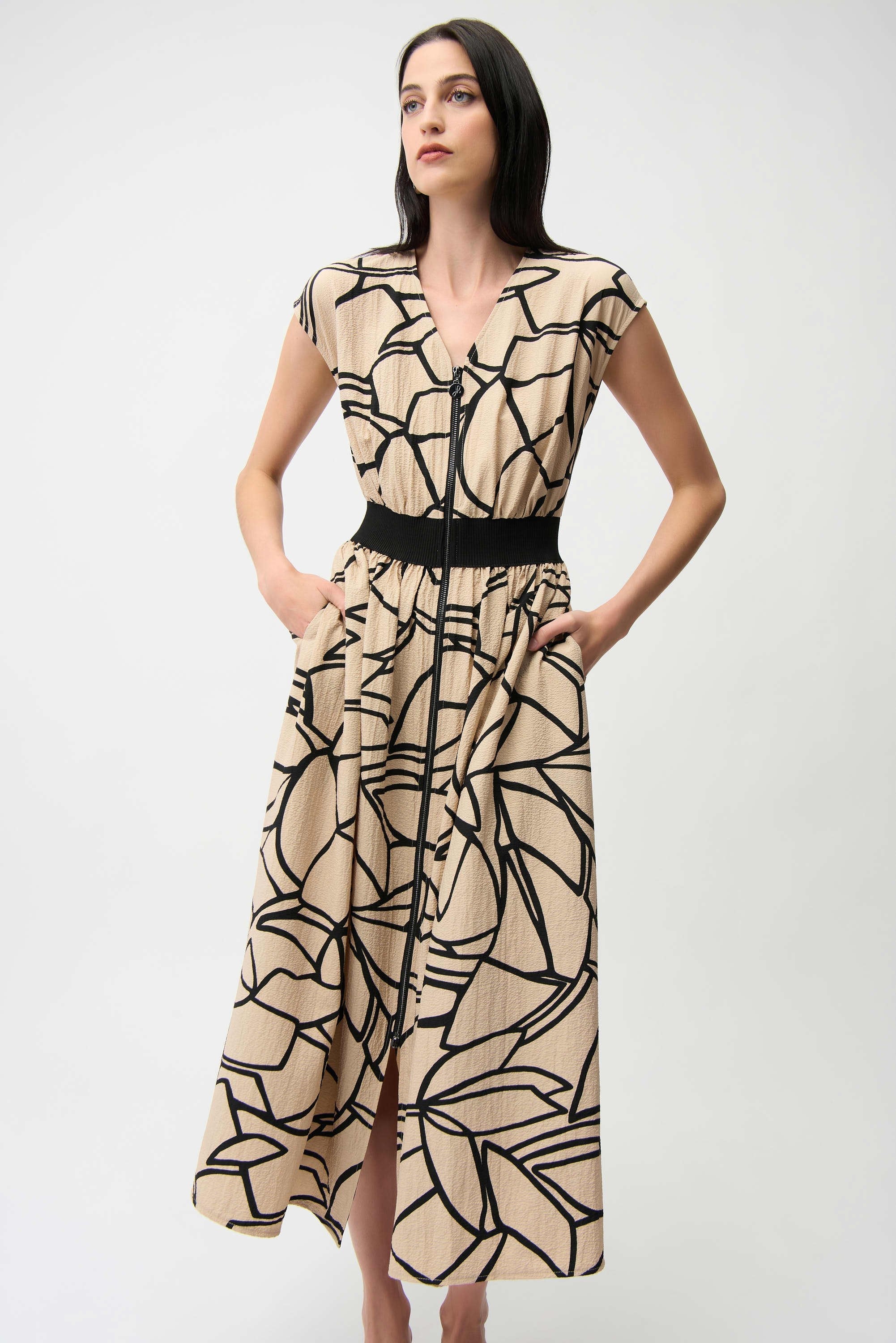 Seersucker Zipper Waistband Dress