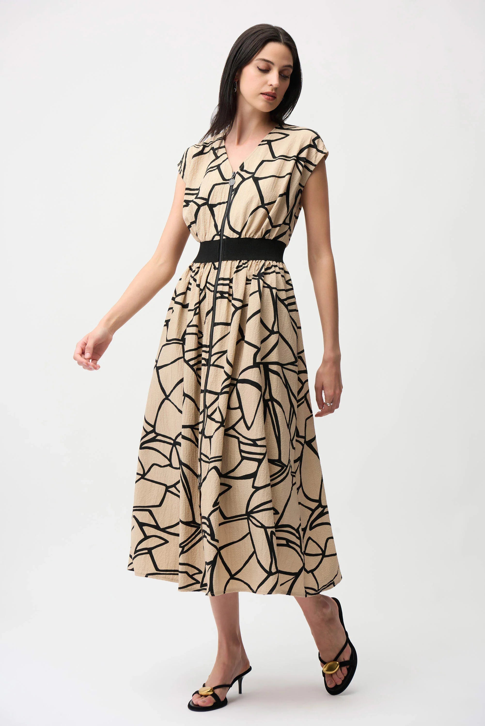 Seersucker Zipper Waistband Dress