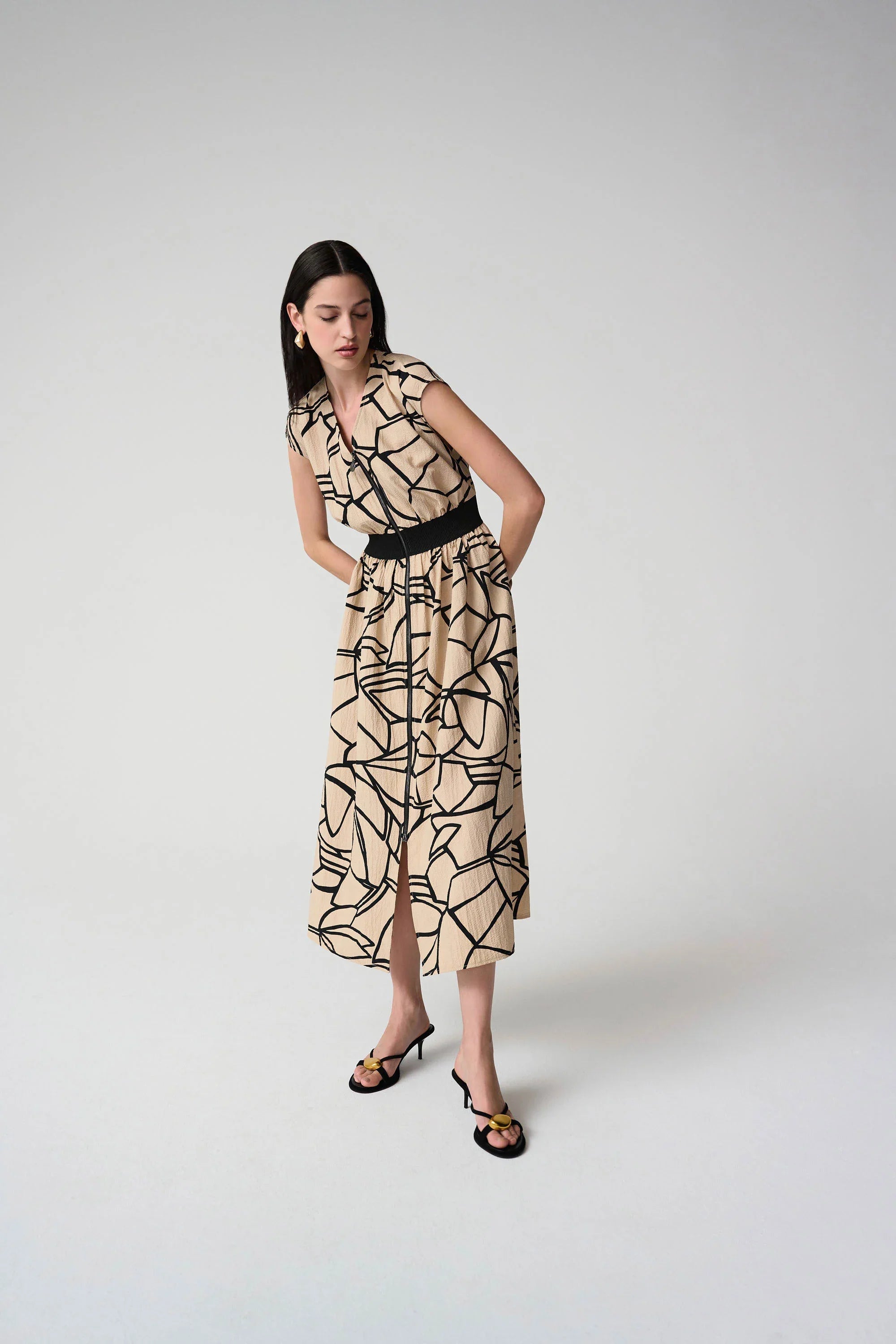 Seersucker Zipper Waistband Dress