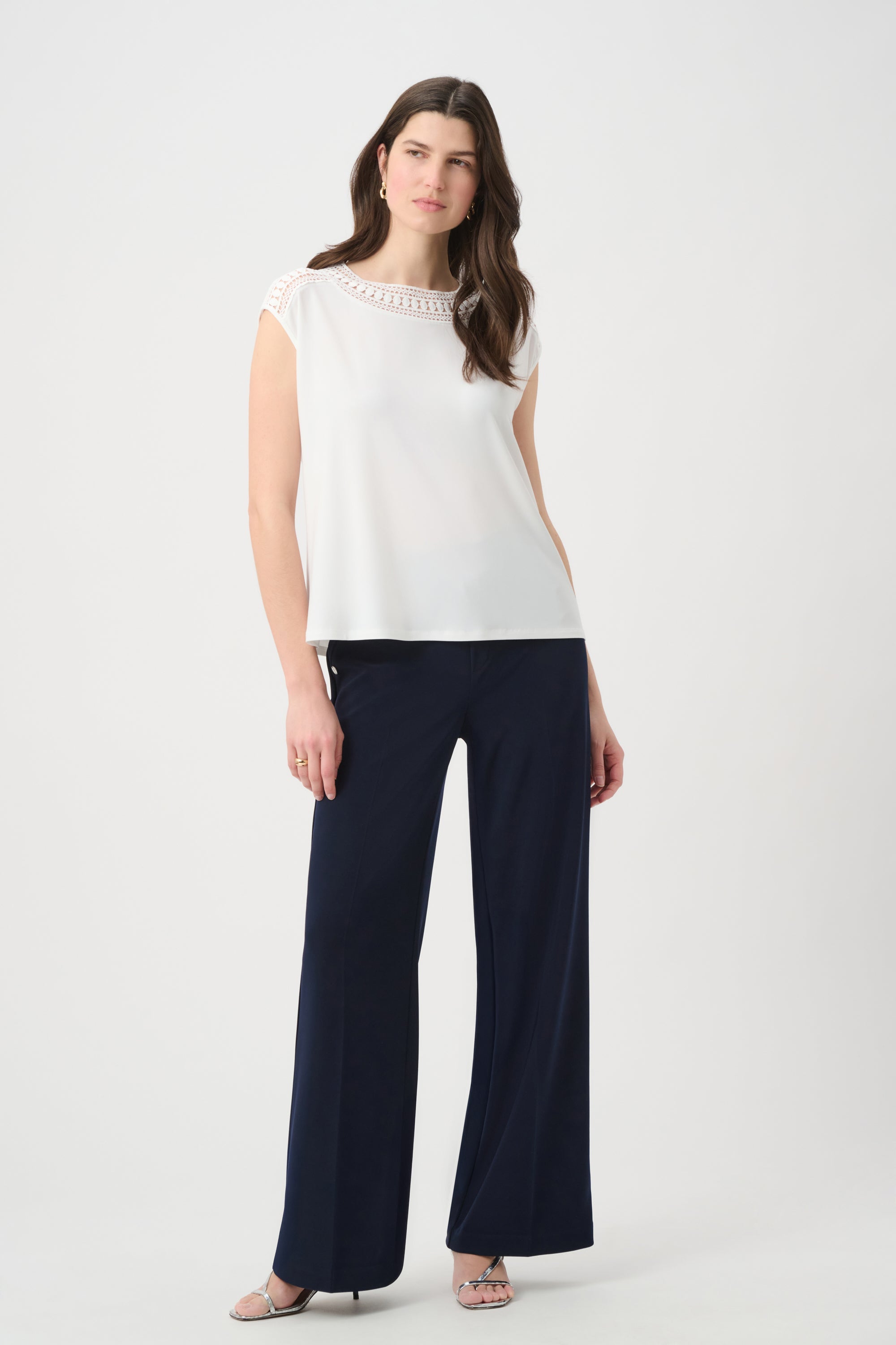 Guipure Trim Boat Neck Top