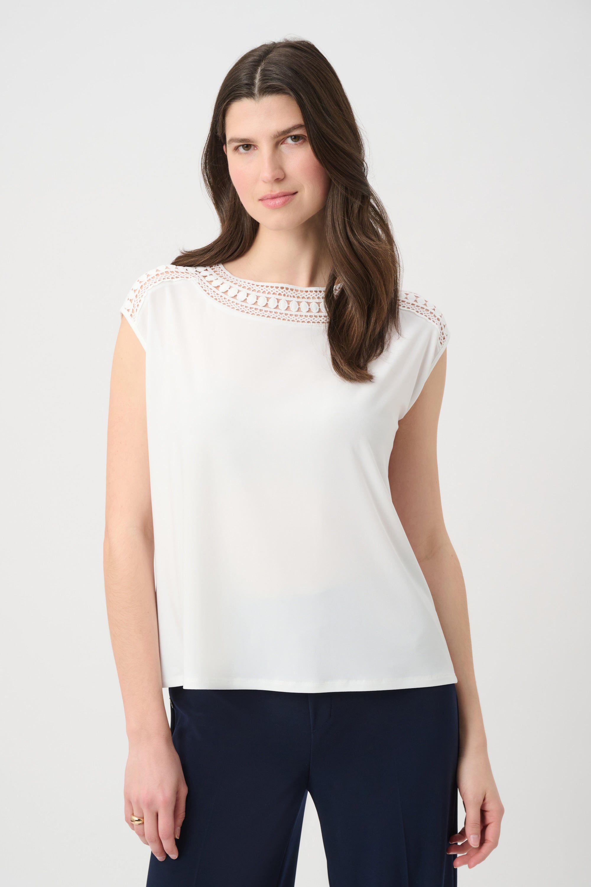 Guipure Trim Boat Neck Top