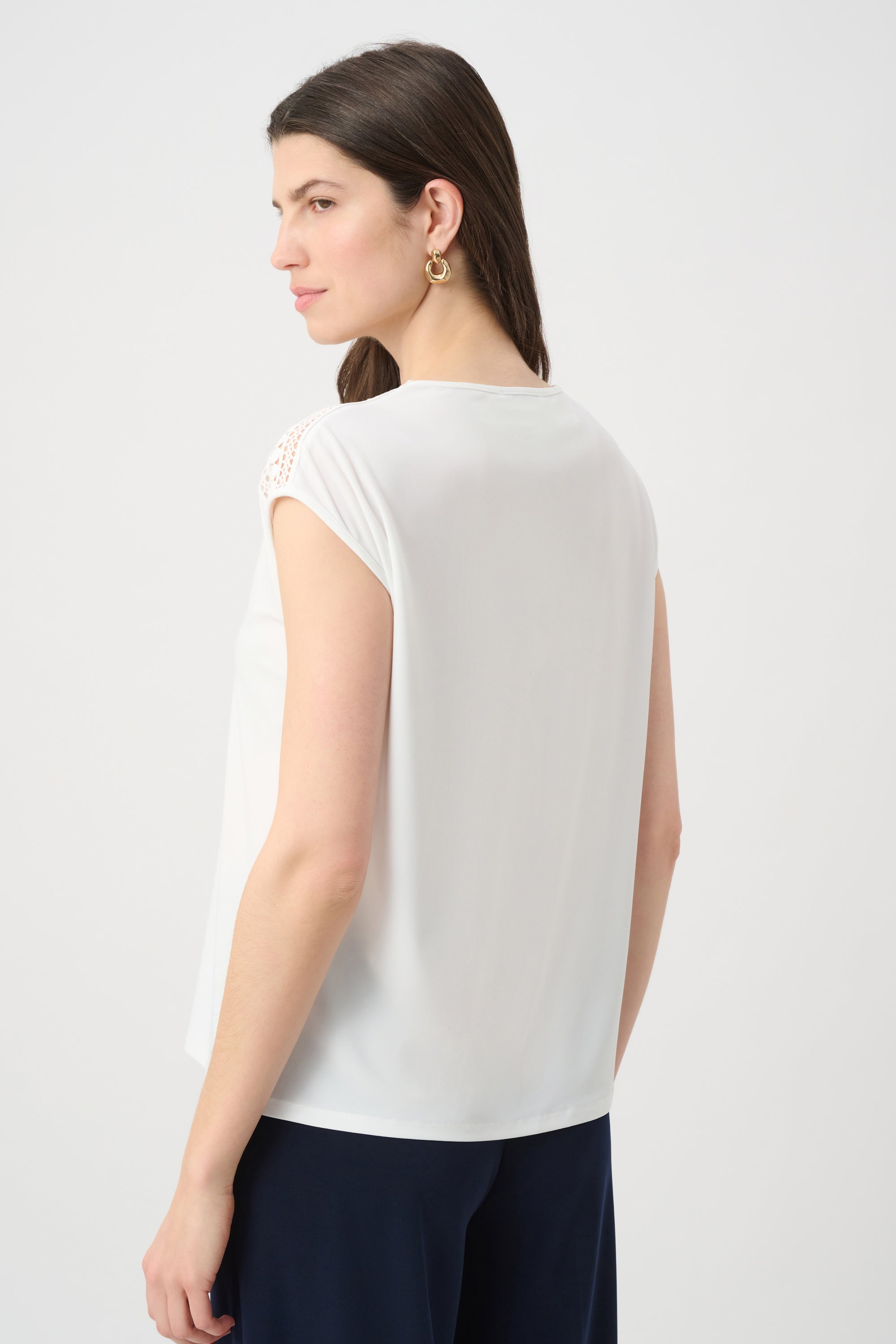 Guipure Trim Boat Neck Top