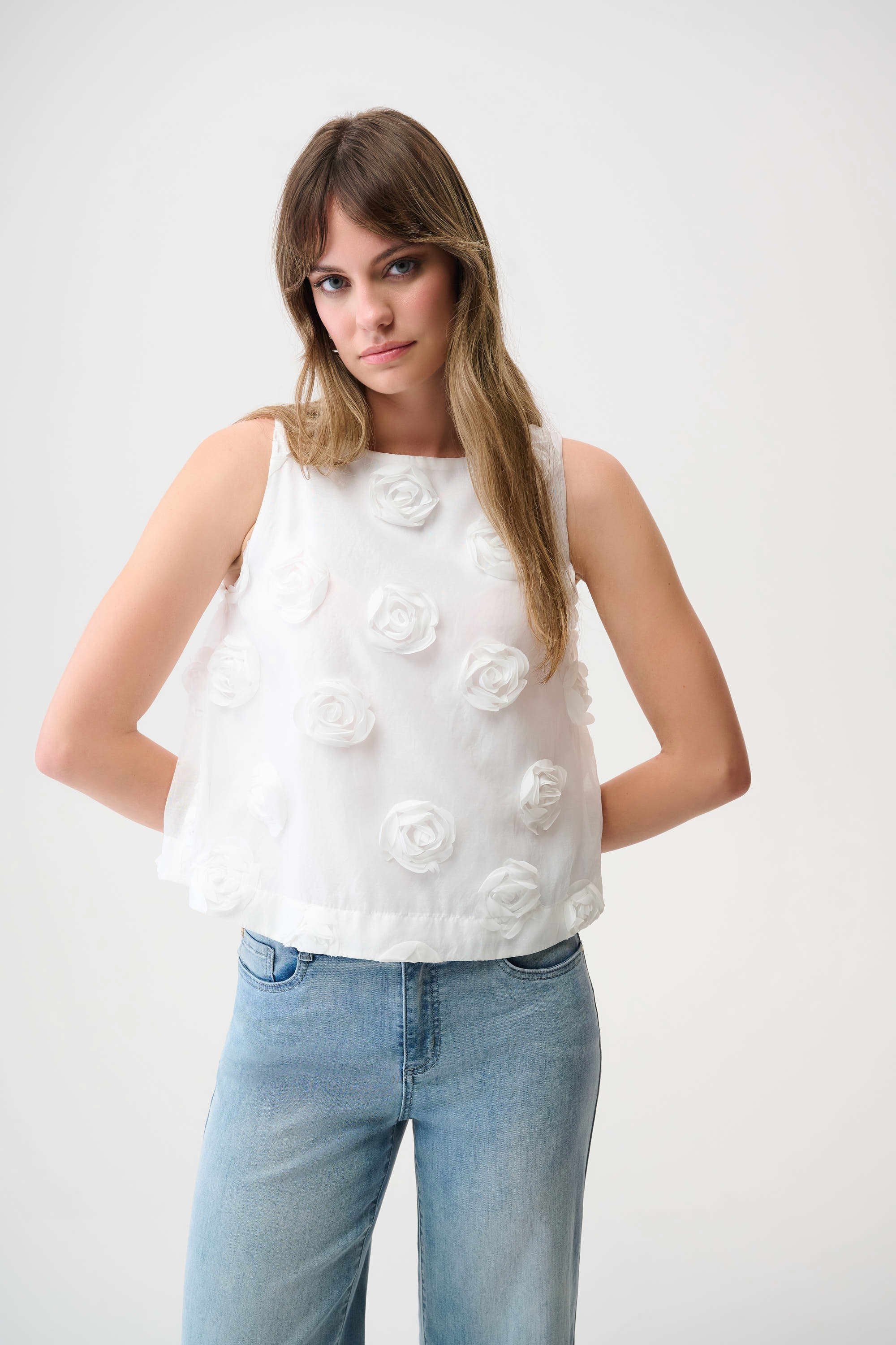 3D Floral Boat Neck Top