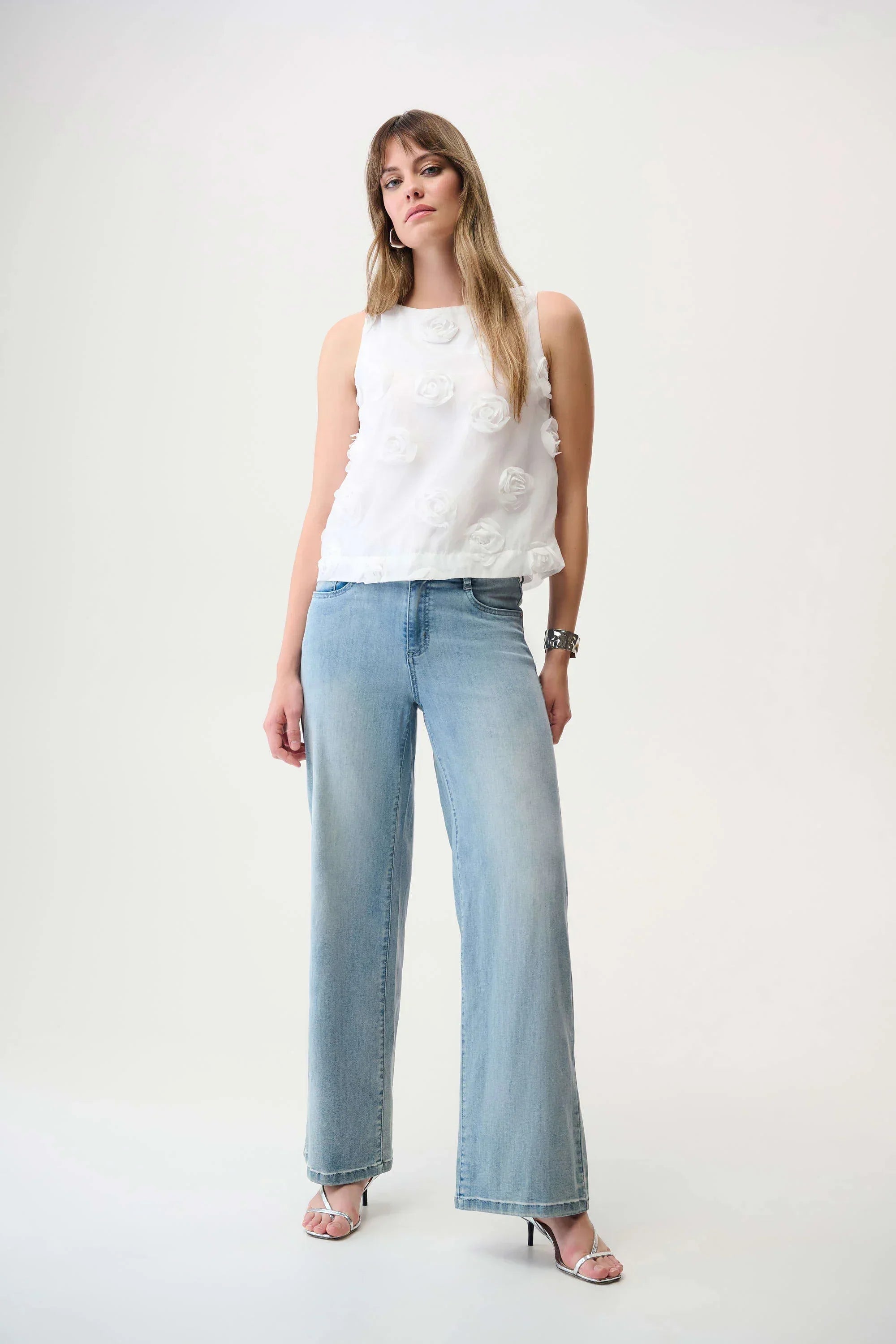 3D Floral Boat Neck Top