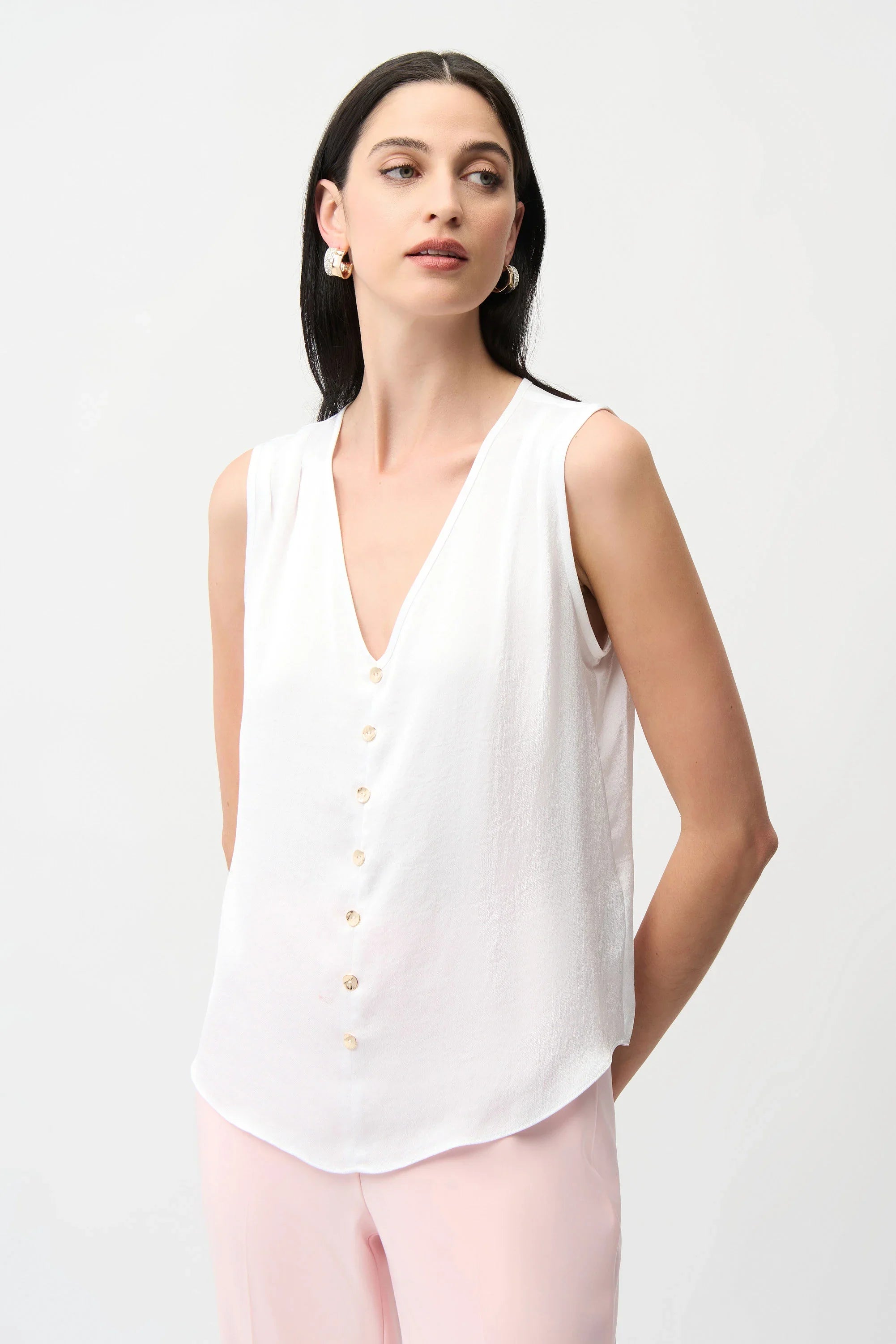 Gold Button V-Neck Top