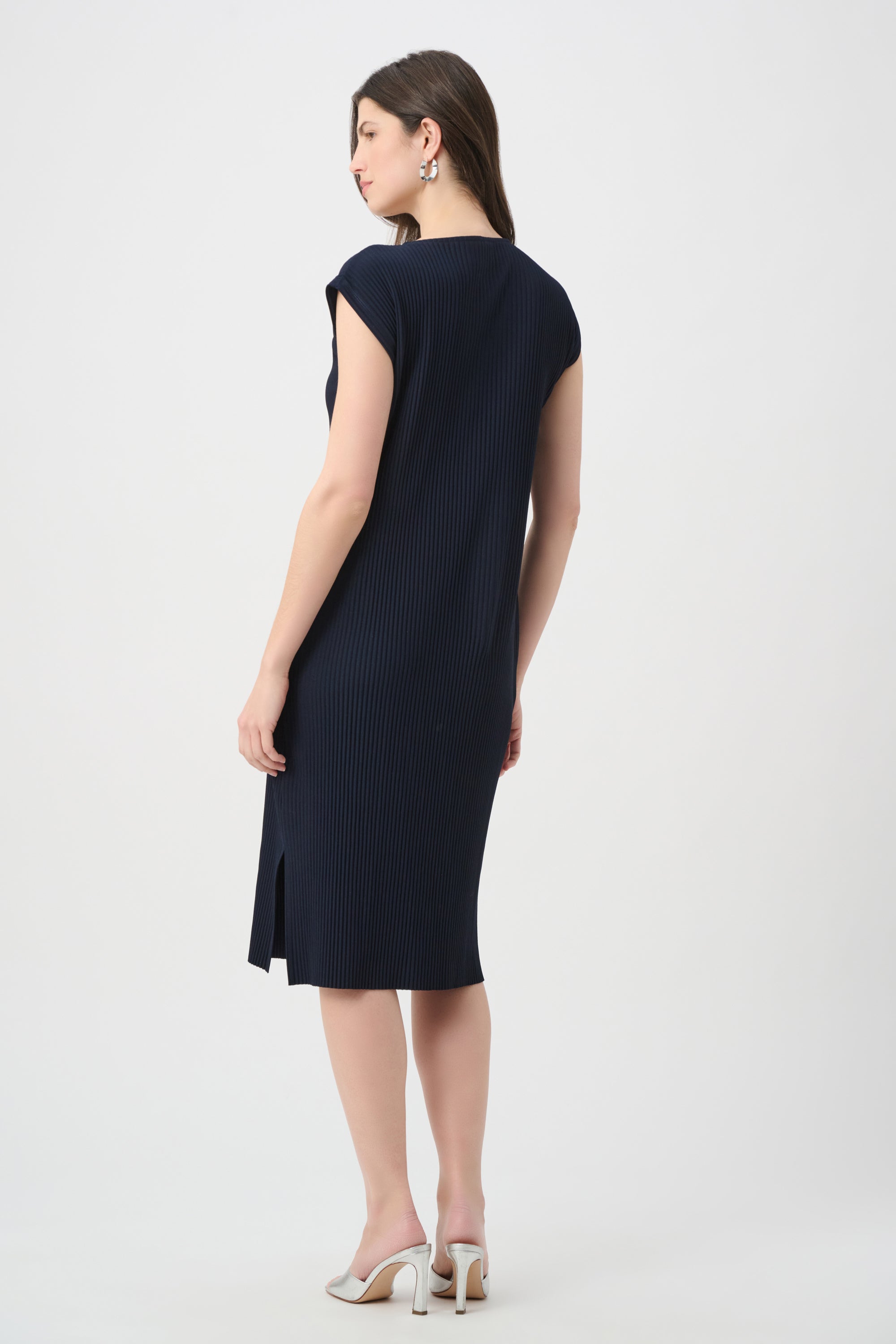 Pleated Scuba V-Neck Dress