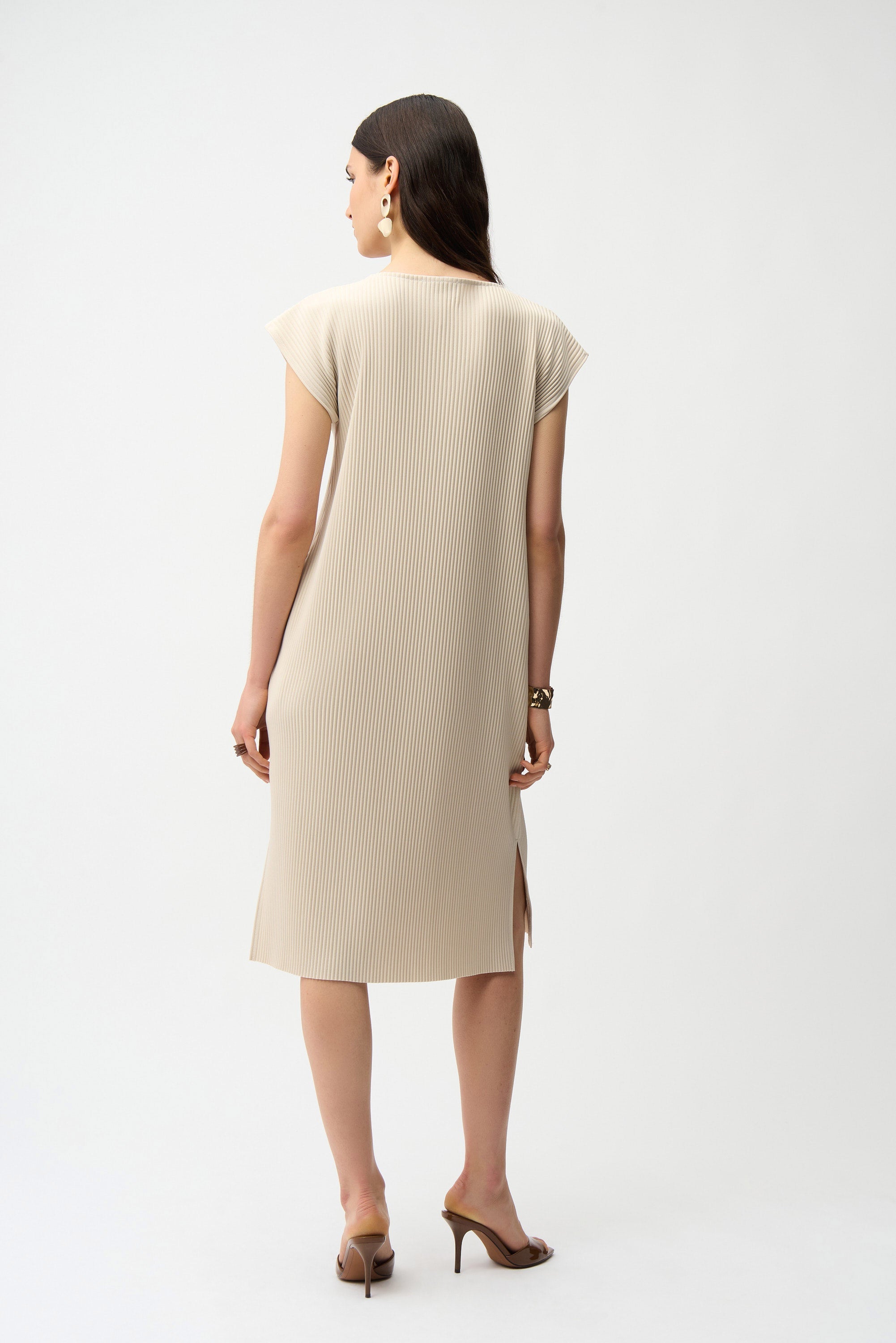 Pleated Scuba V-Neck Dress