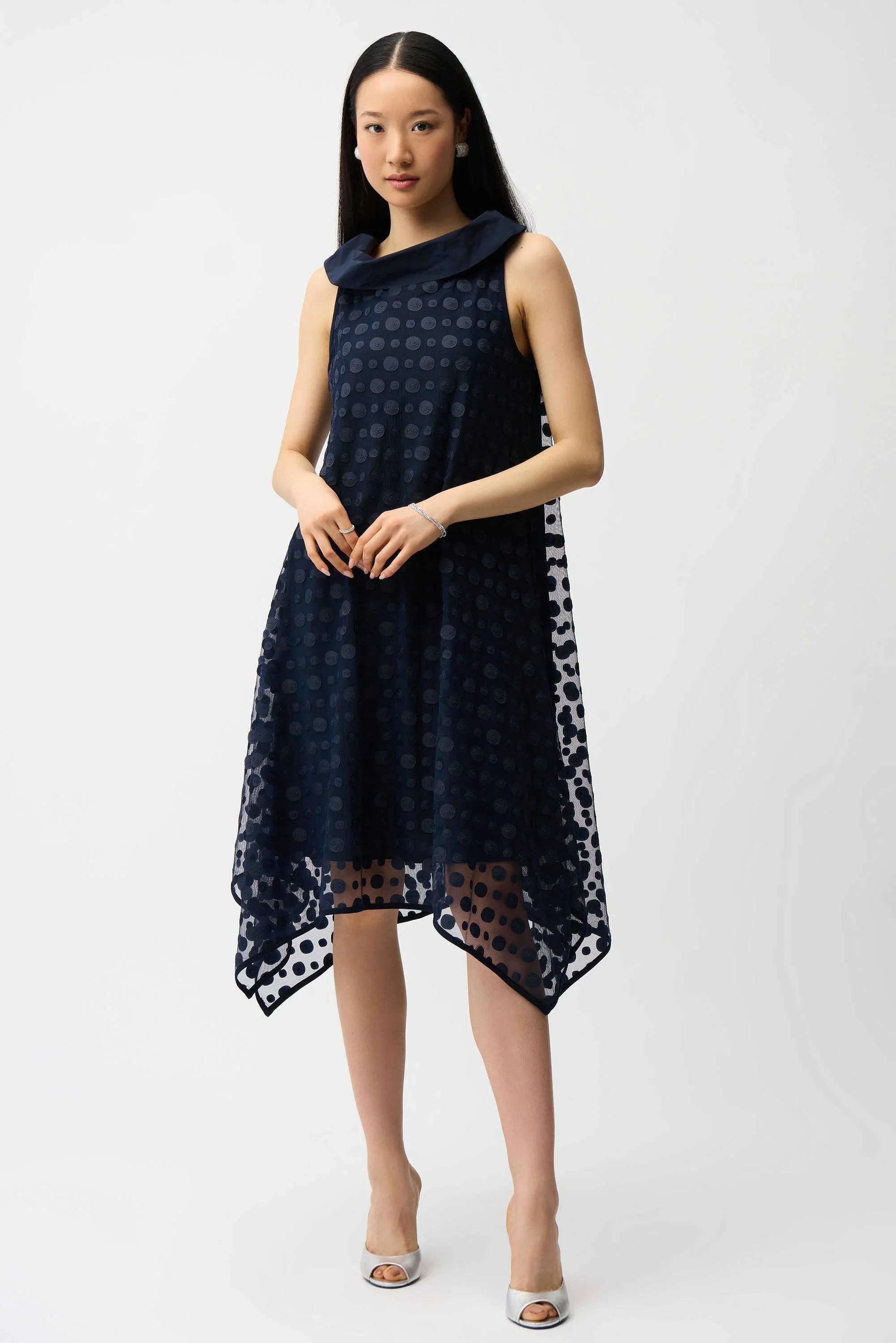 Dot Embroidered Cowl Dress