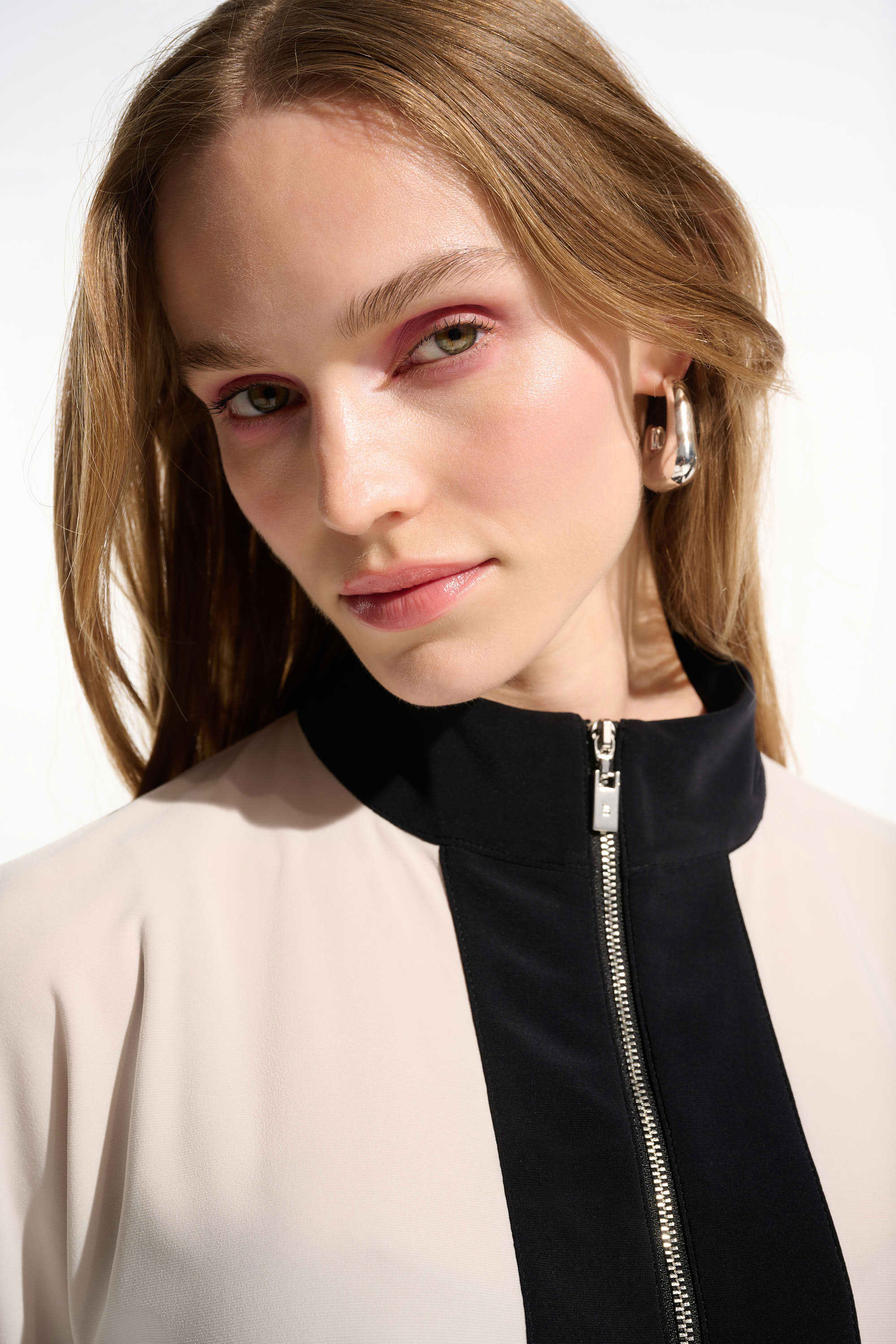 Zip Stand Collar Color Block Top