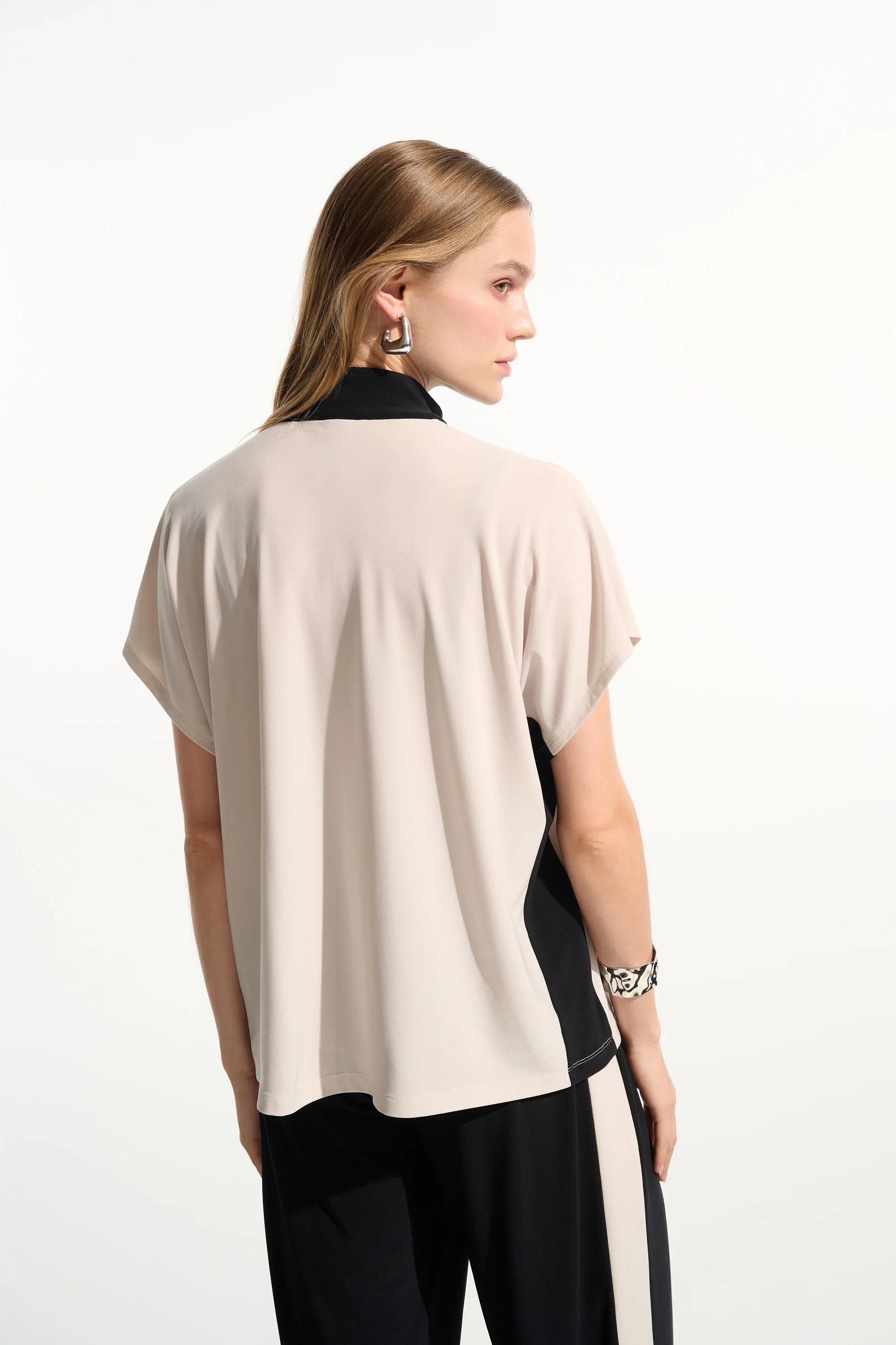 Zip Stand Collar Color Block Top