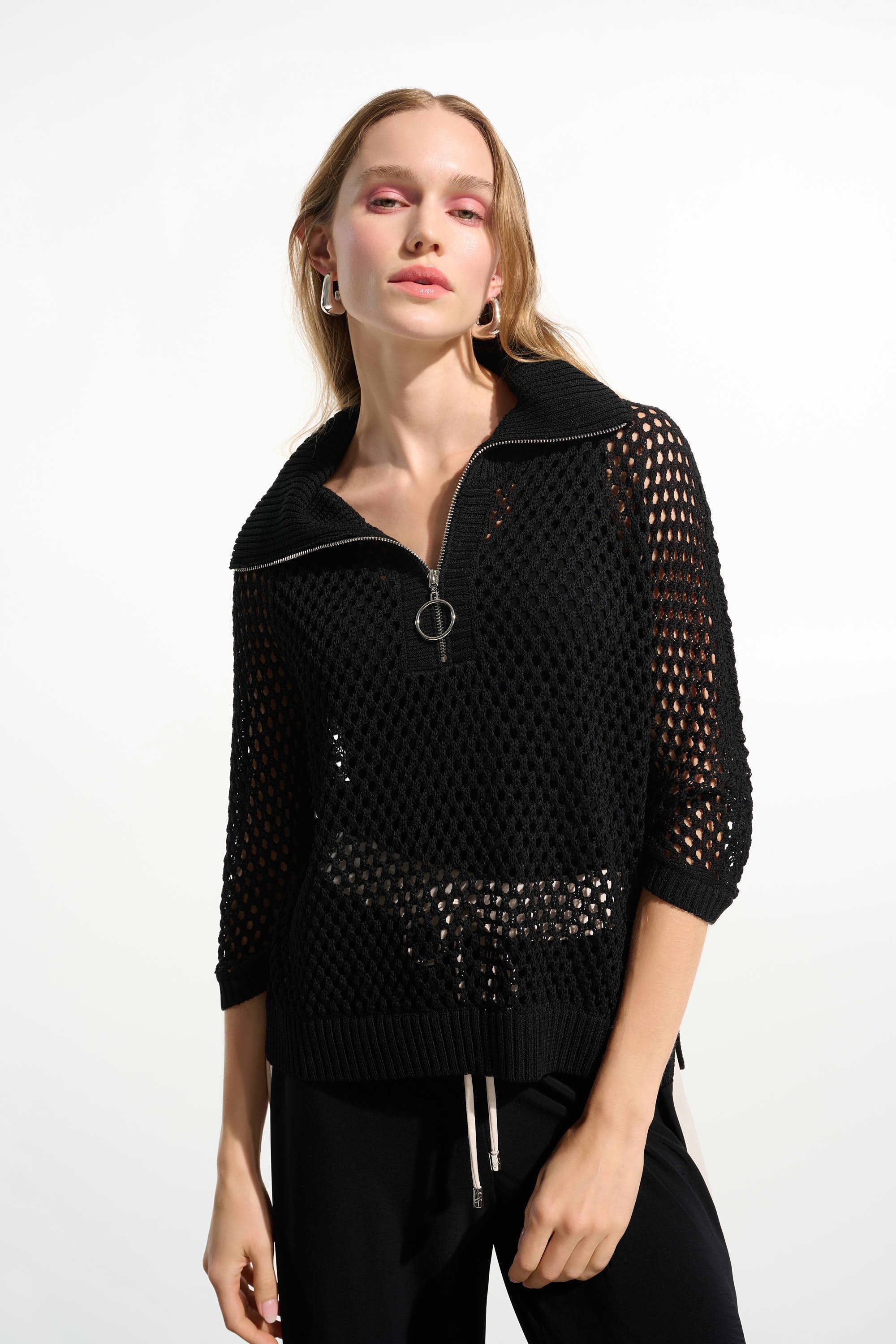 Zip Ribbed Boxy Sweater