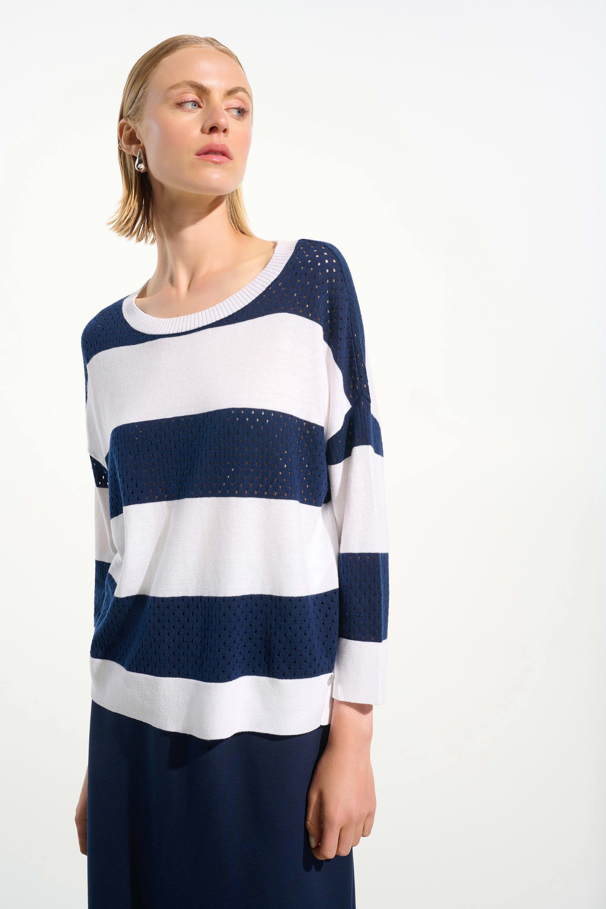 Pointelle Stripe Boxy Sweater