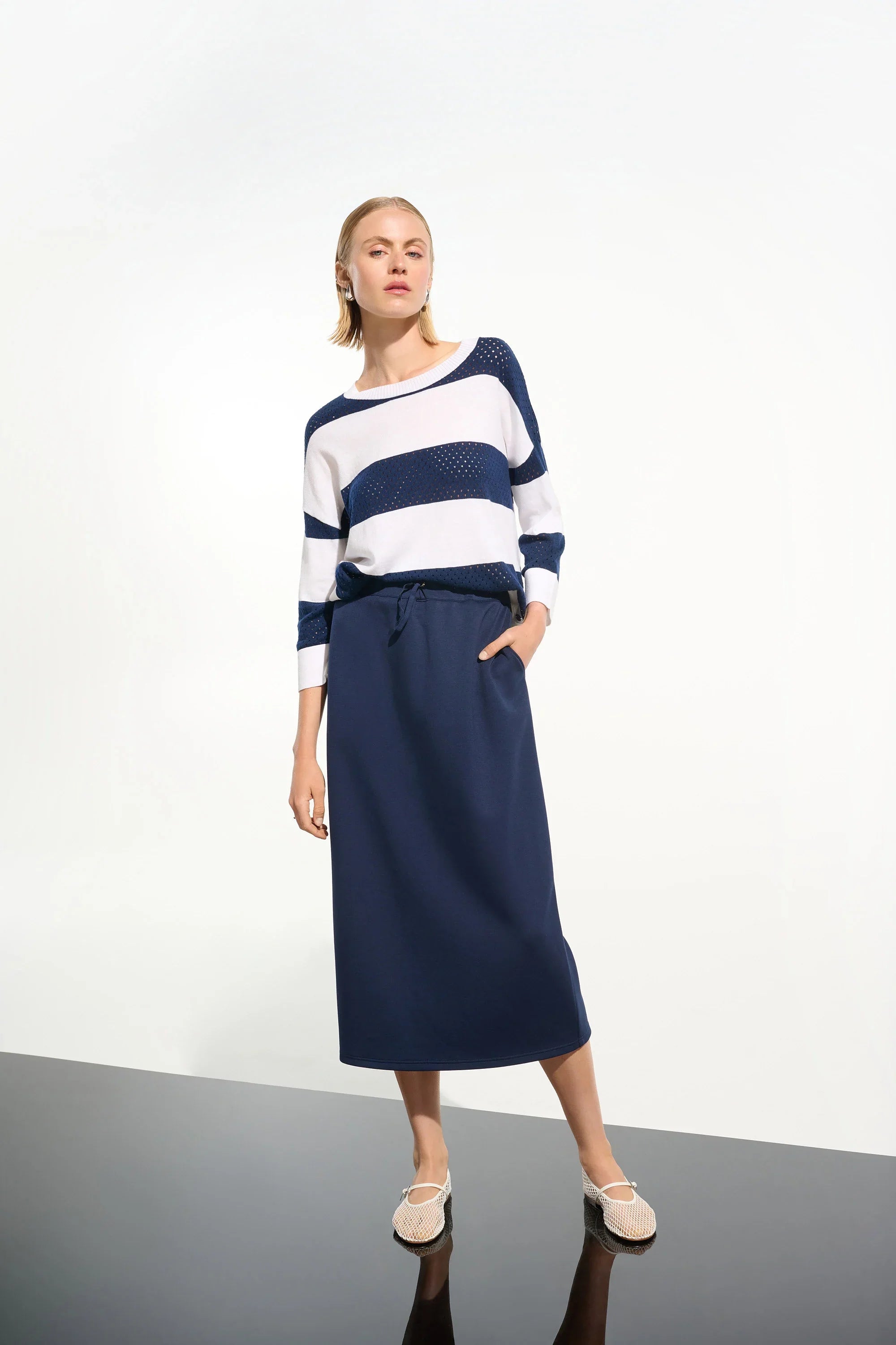 Pointelle Stripe Boxy Sweater