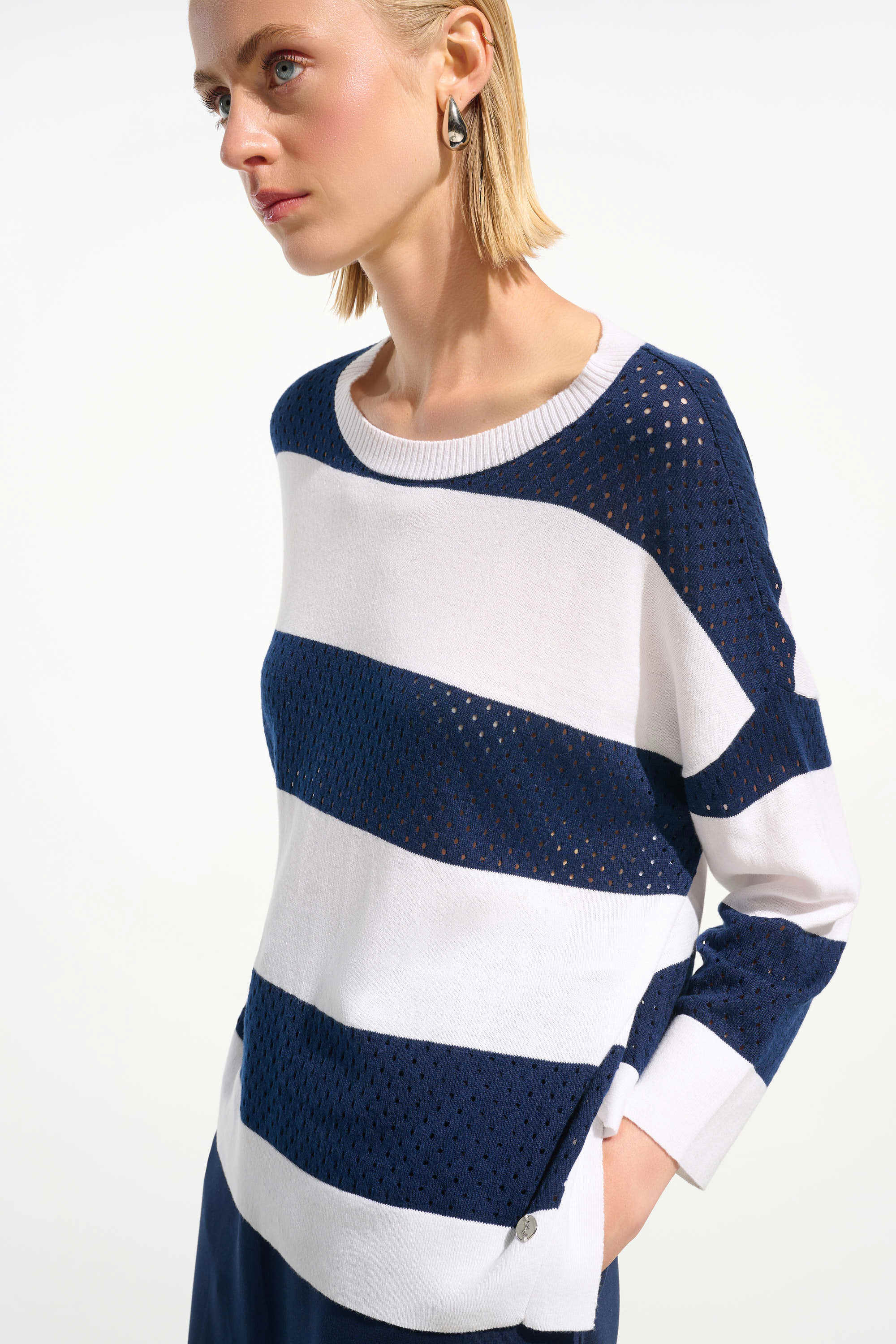 Pointelle Stripe Boxy Sweater