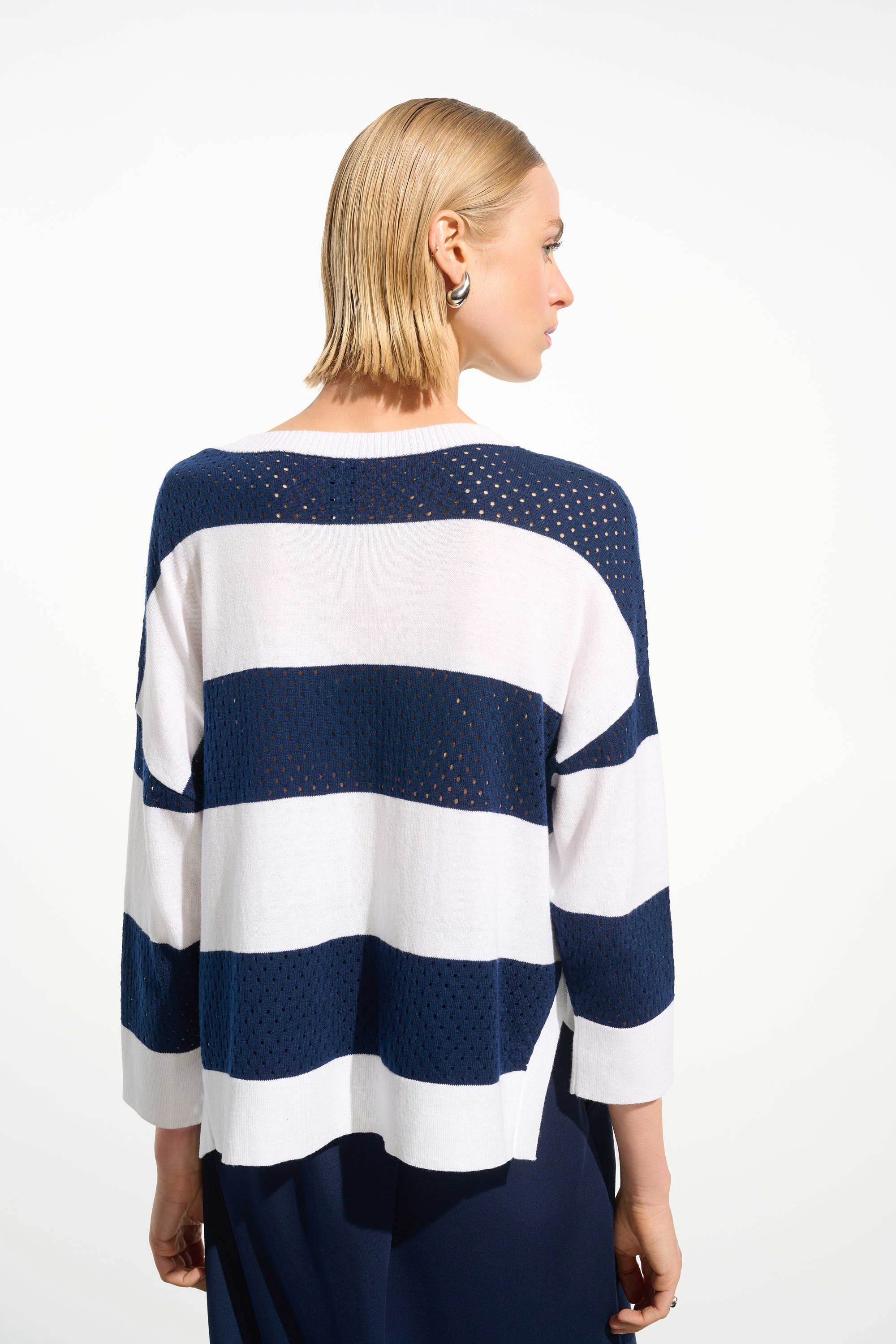 Pointelle Stripe Boxy Sweater