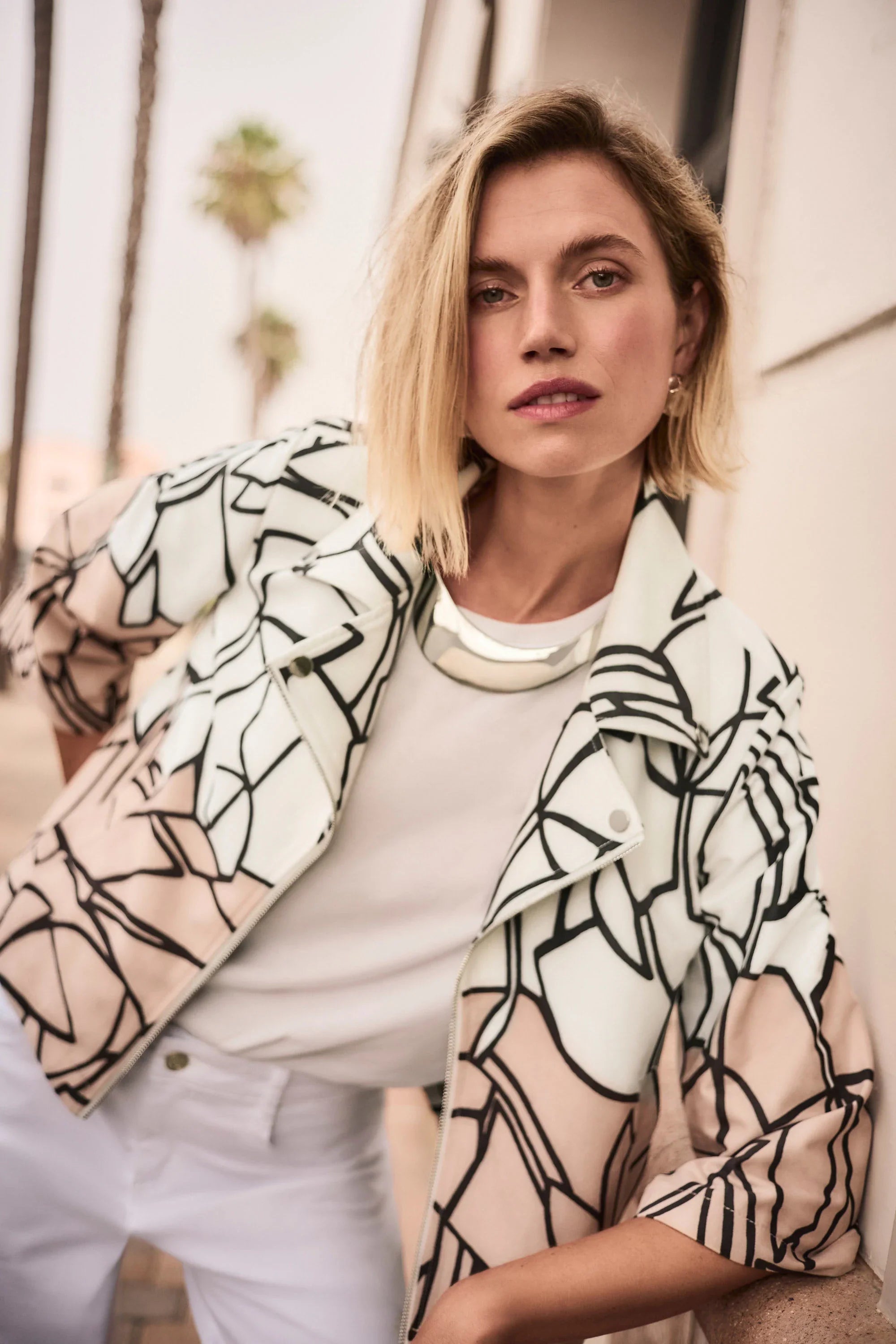 Abstract Print Snap Jacket