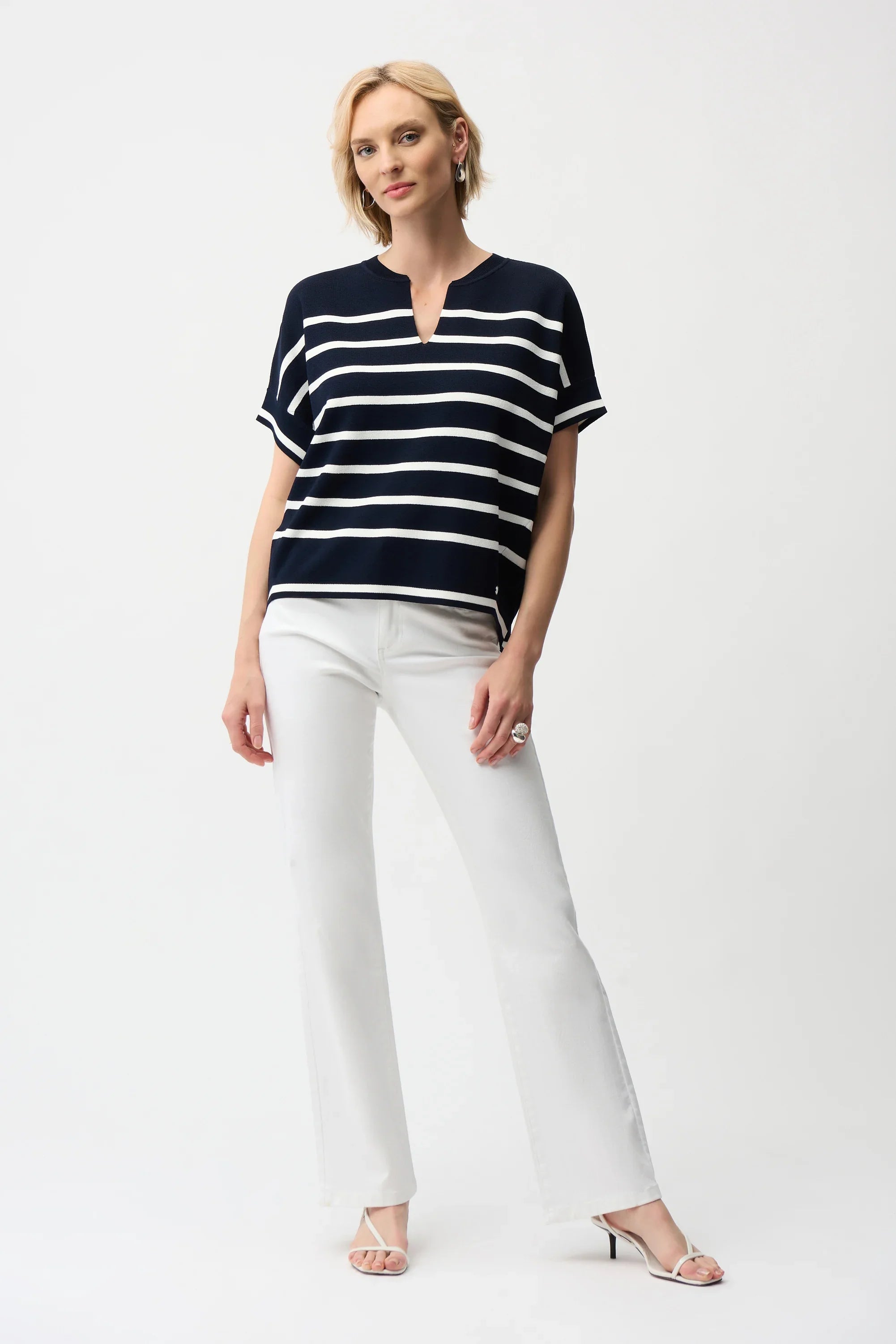 Striped V-Neck Dolman Sweater