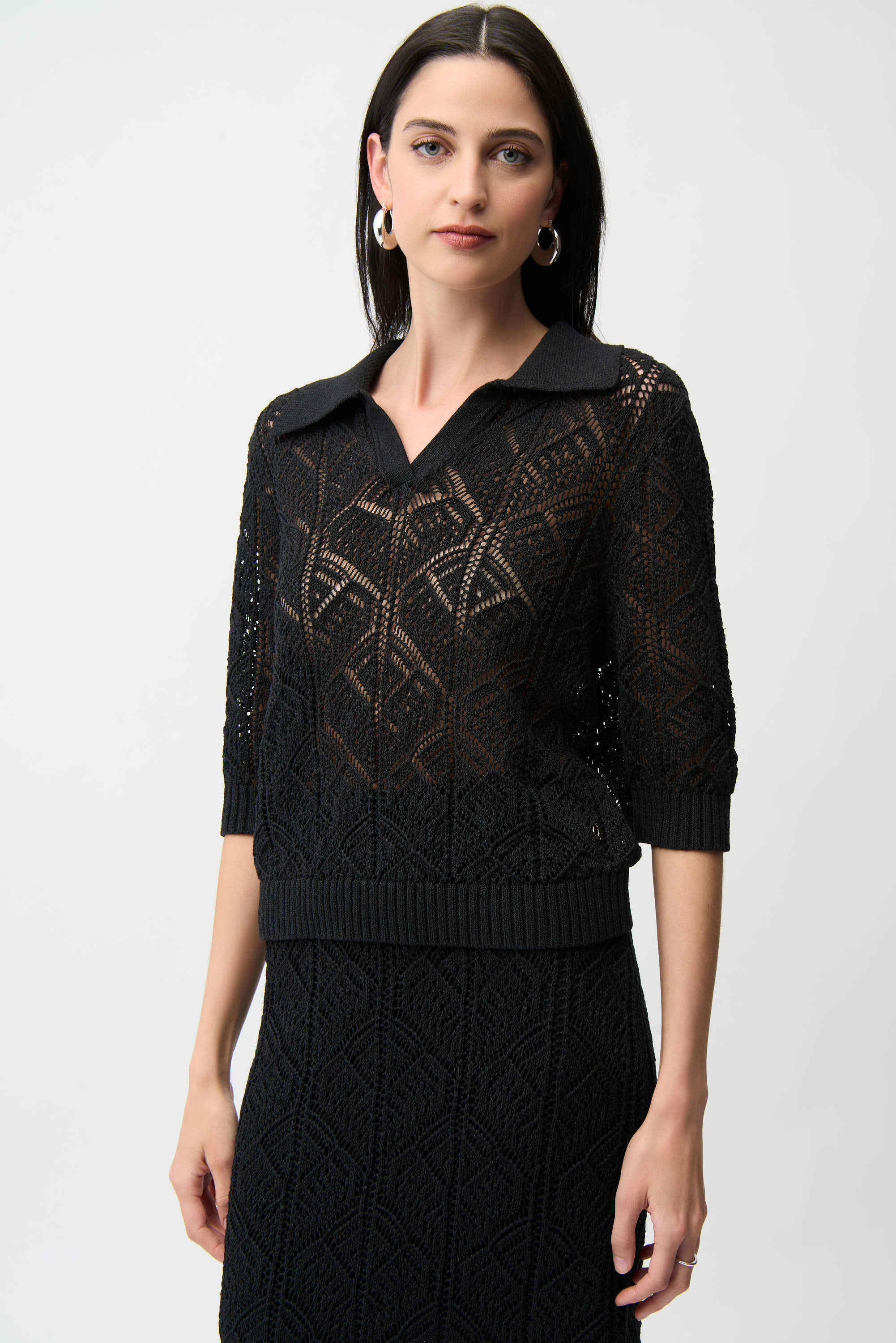 Polo Collar Open Stitch Sweater