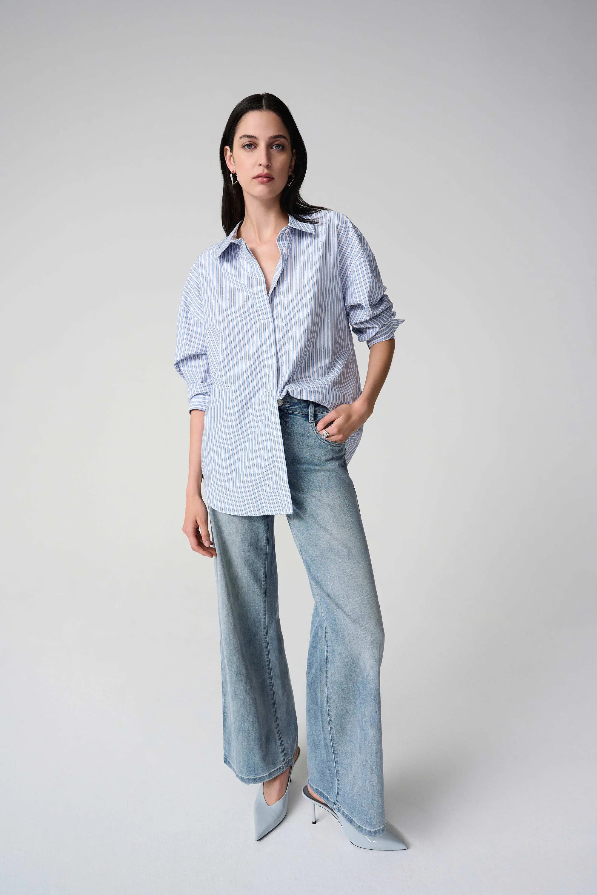 Striped Hidden Button Blouse