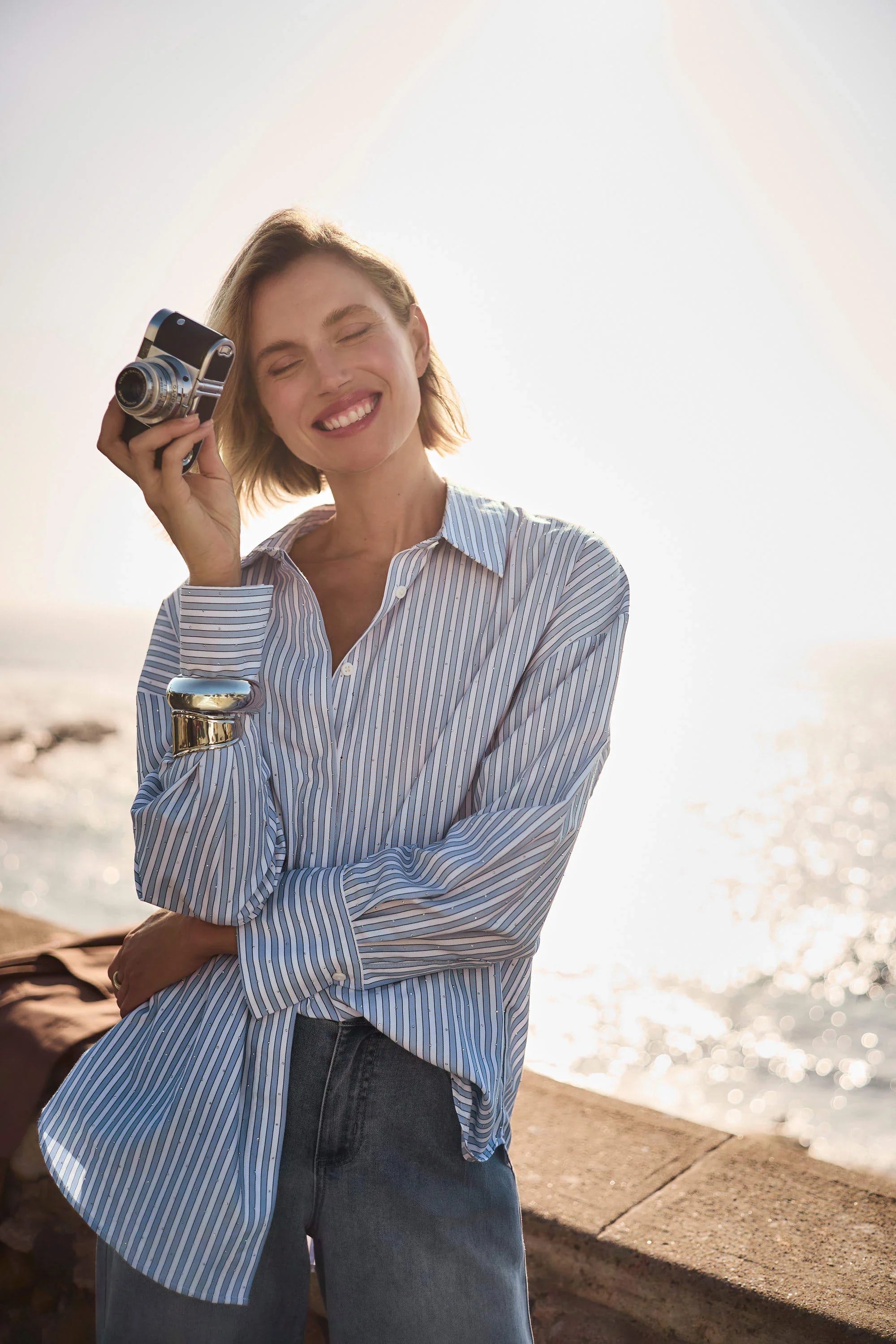 Striped Hidden Button Blouse