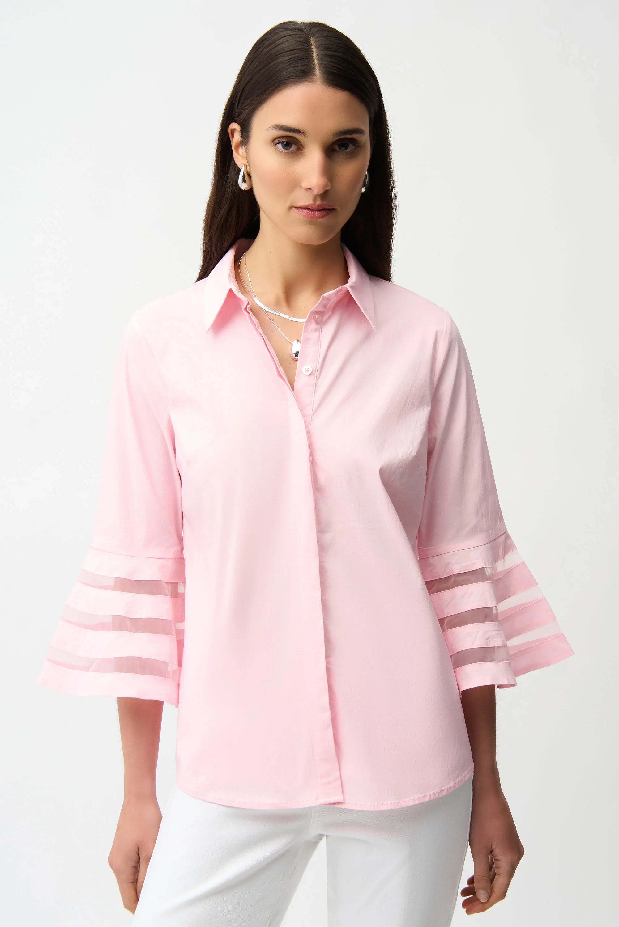 Bell Sleeve Organza Insert Blouse