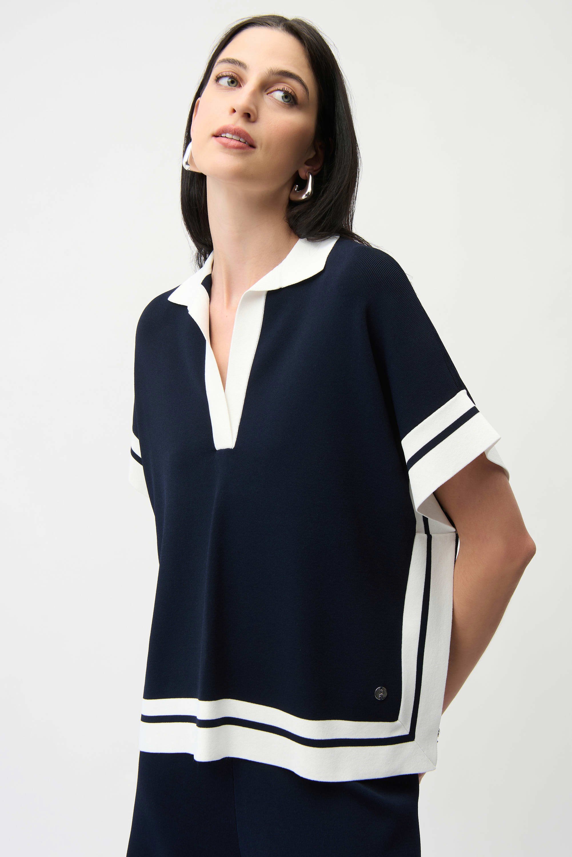 Border Stripe Polo Sweater