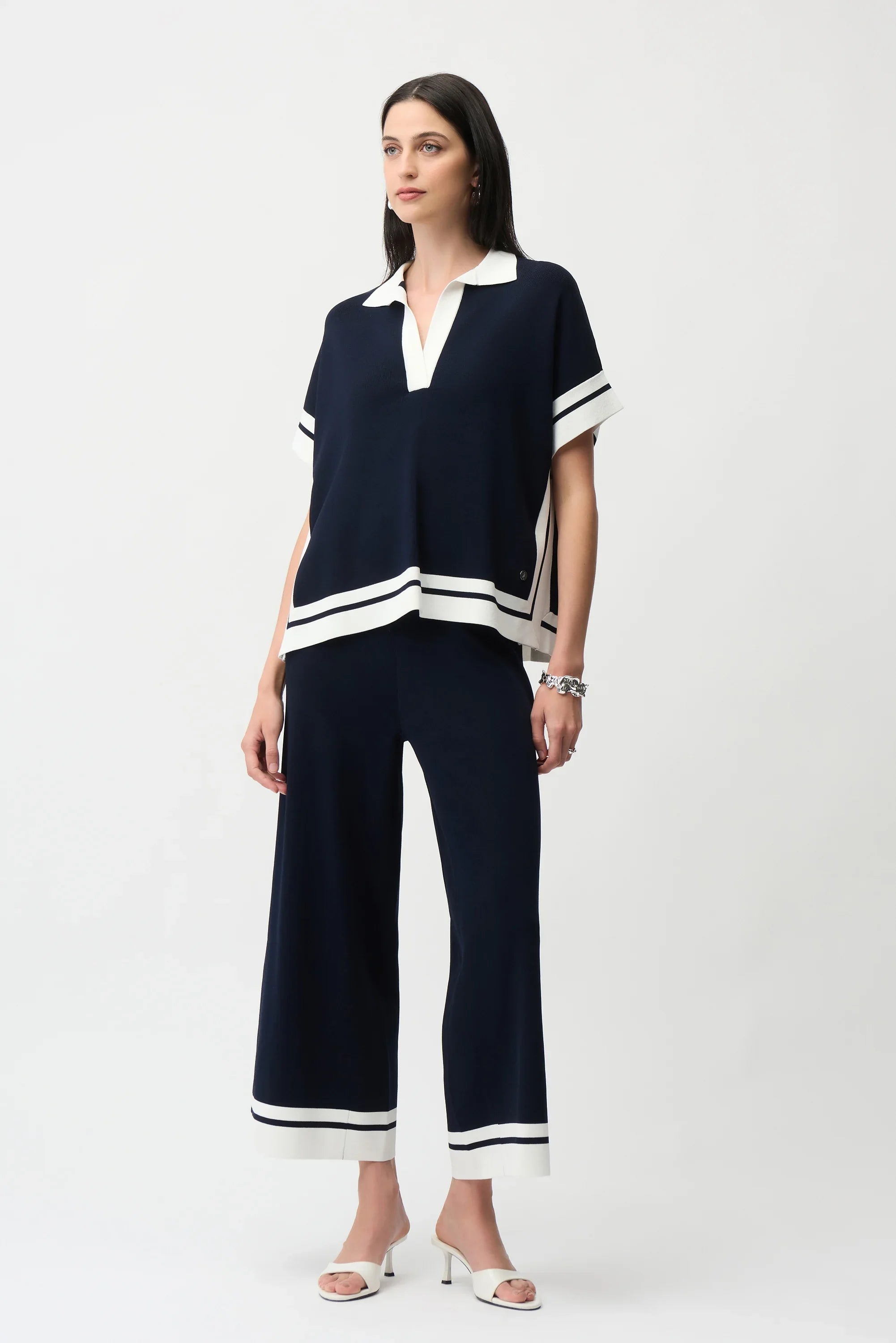 Border Stripe Polo Sweater
