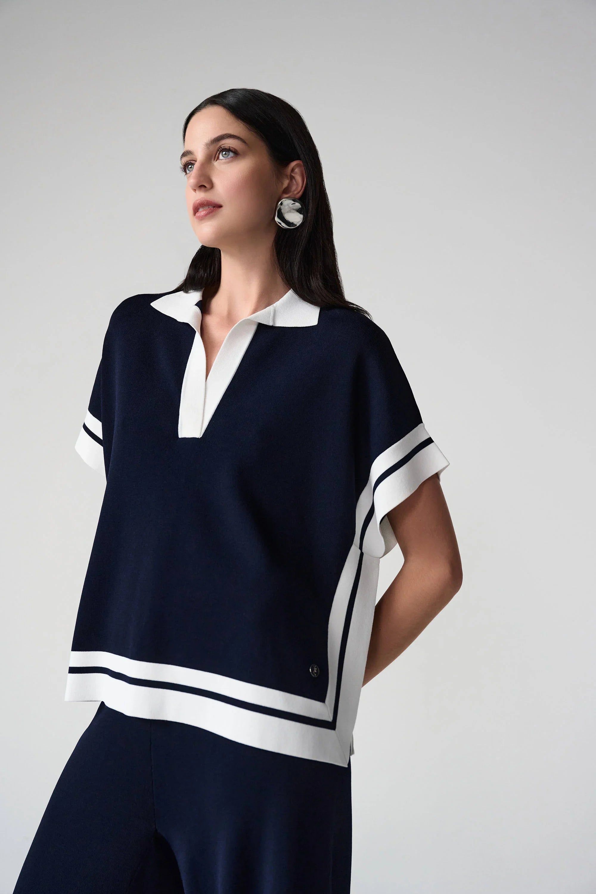 Border Stripe Polo Sweater