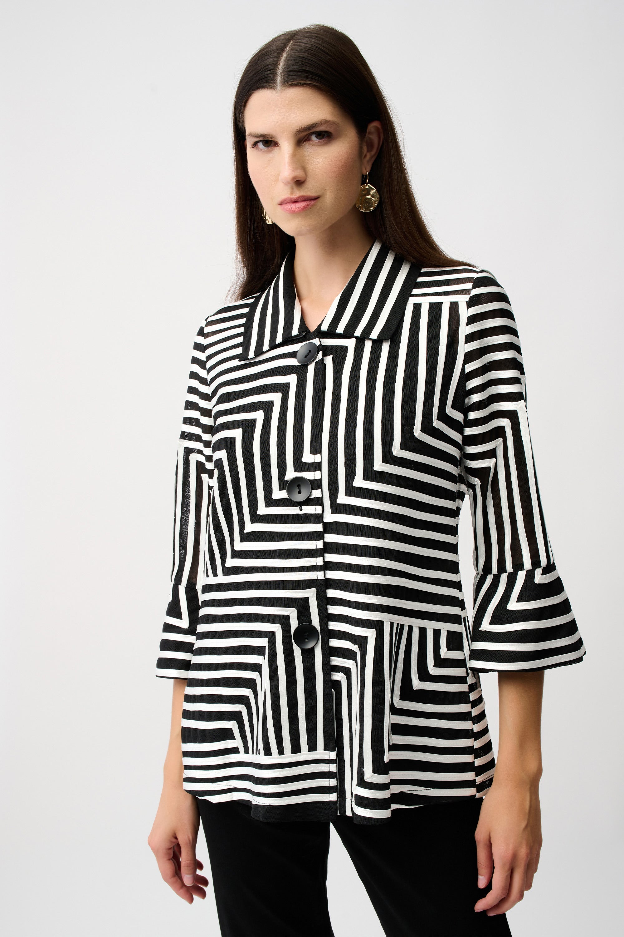 Satin Soutache Bell Sleeve Jacket