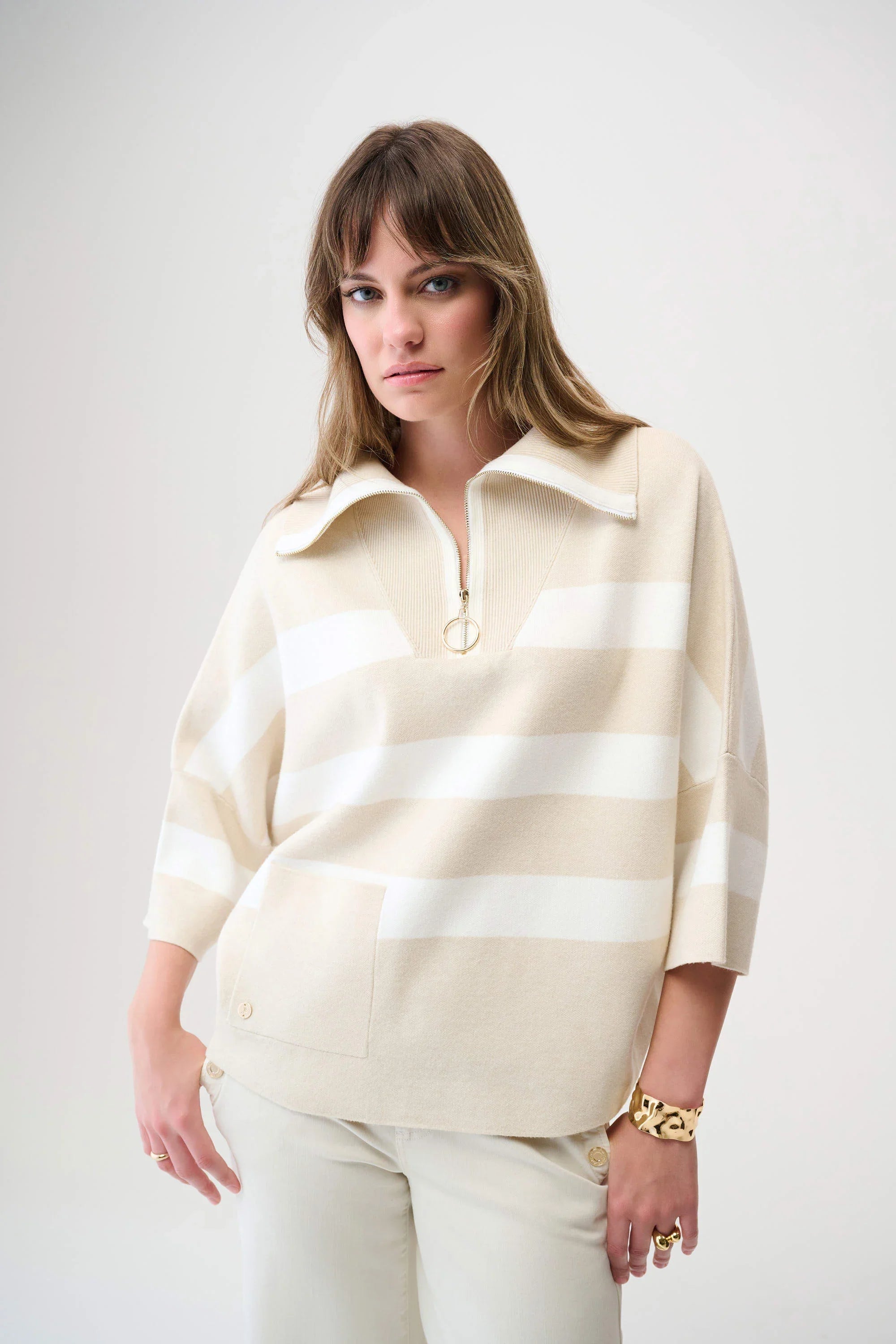 Striped Zip Collar Sweater
