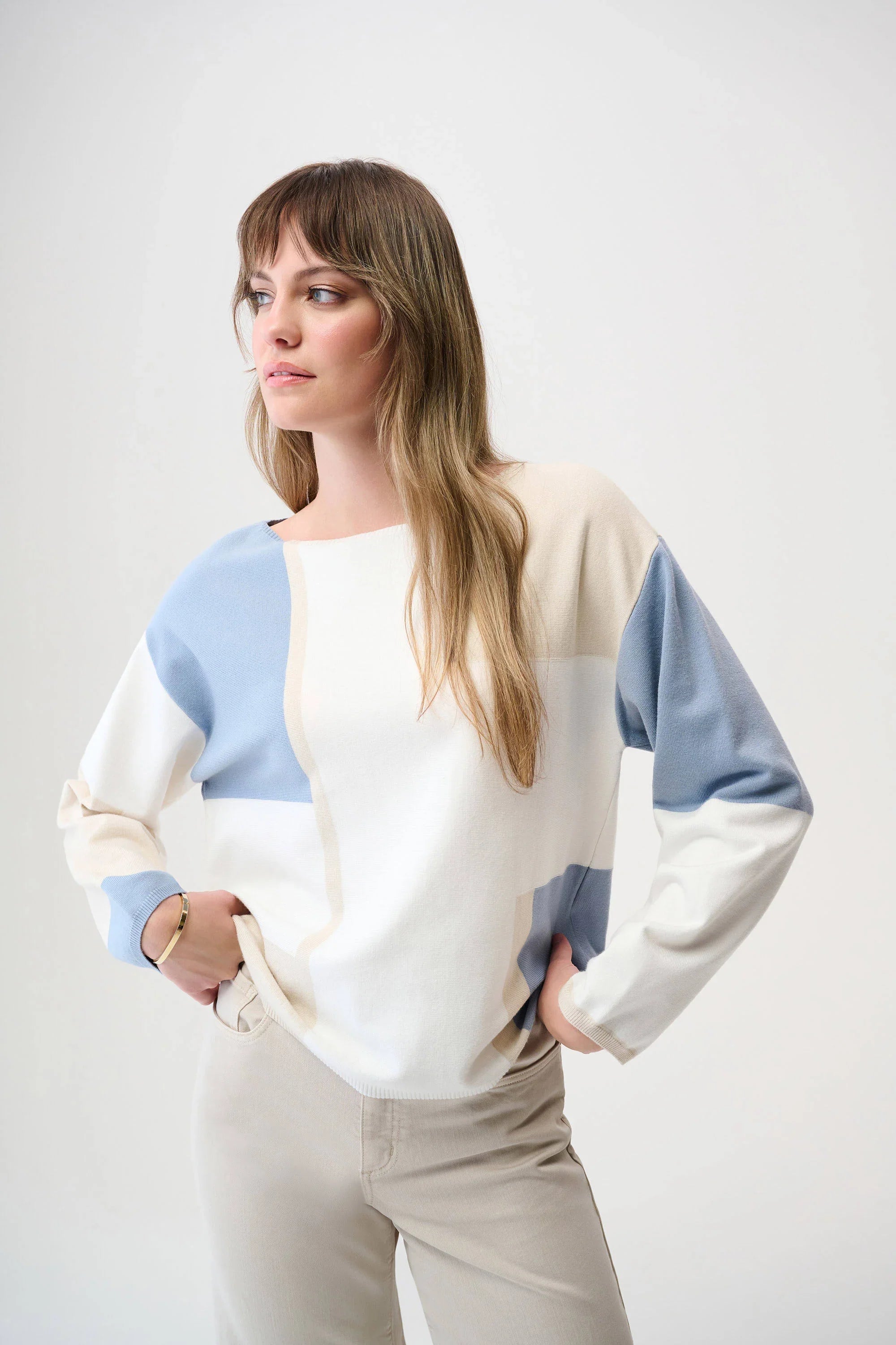 Color Block Boat Neck Sweater