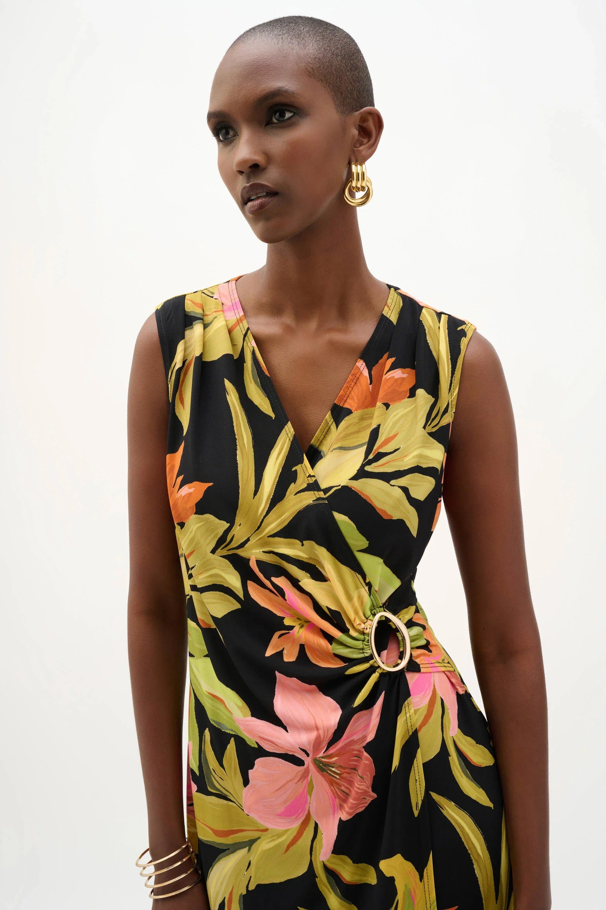 Tropical Print Wrap Dress