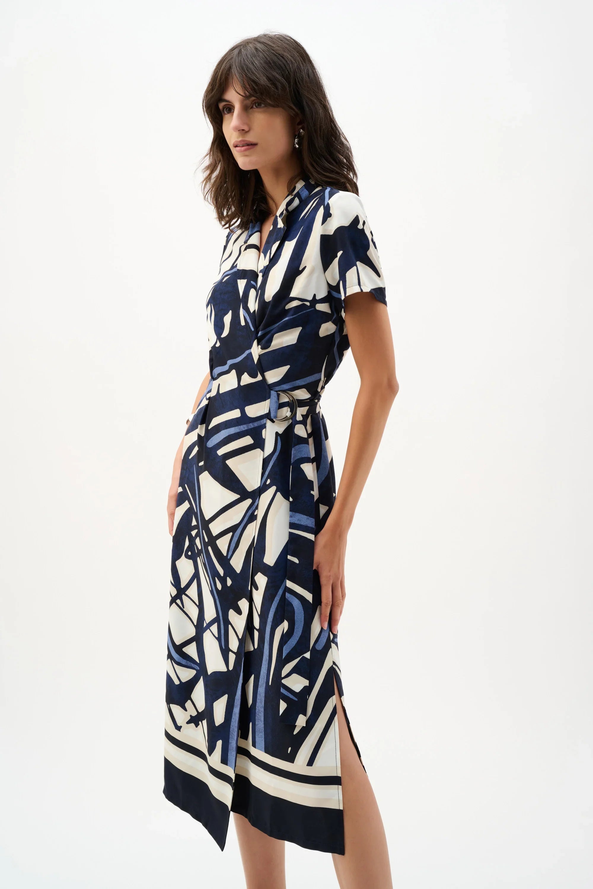 Abstract Print Wrap Shirt Dress