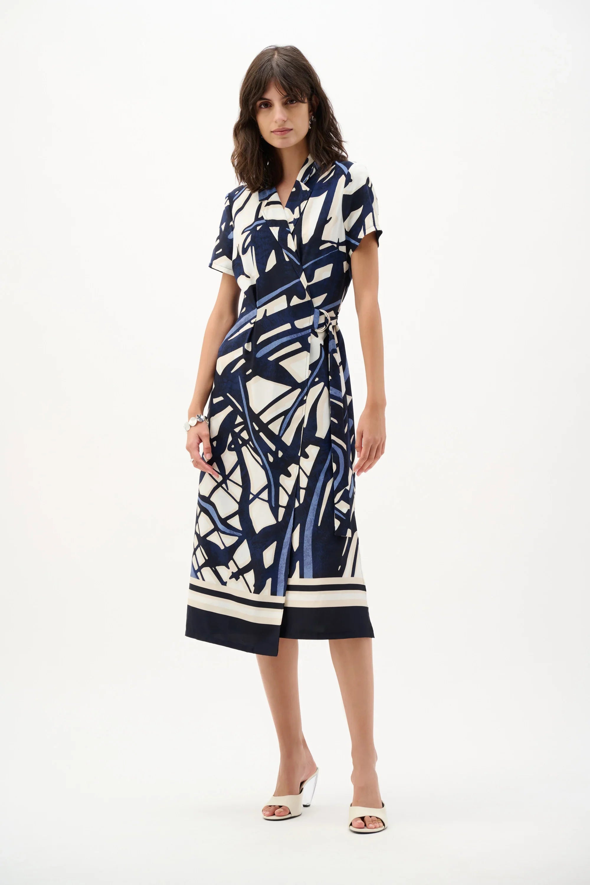 Abstract Print Wrap Shirt Dress