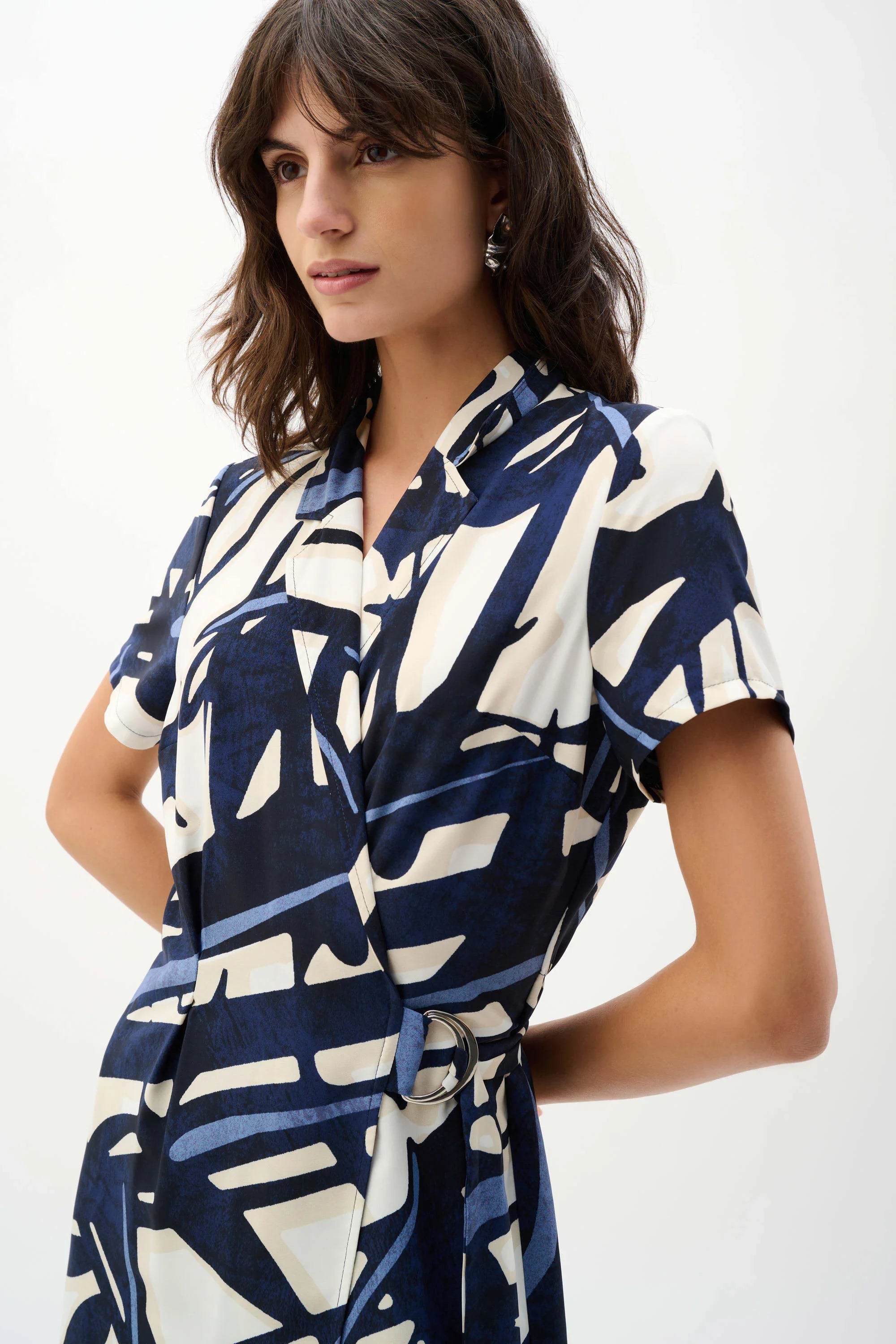 Abstract Print Wrap Shirt Dress