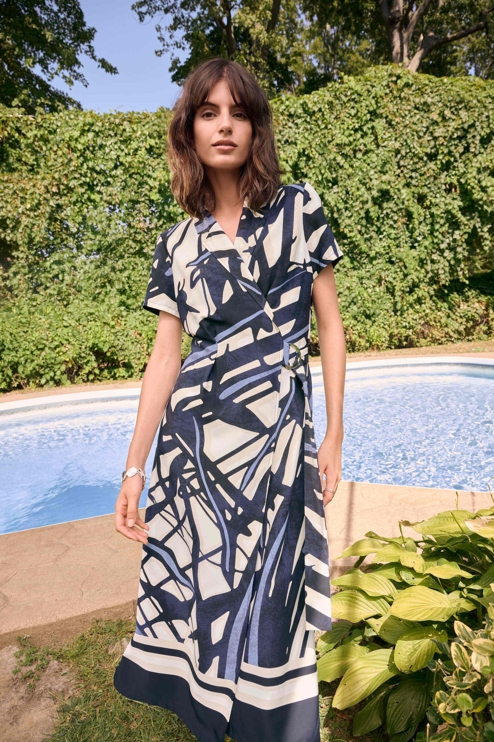 Abstract Print Wrap Shirt Dress