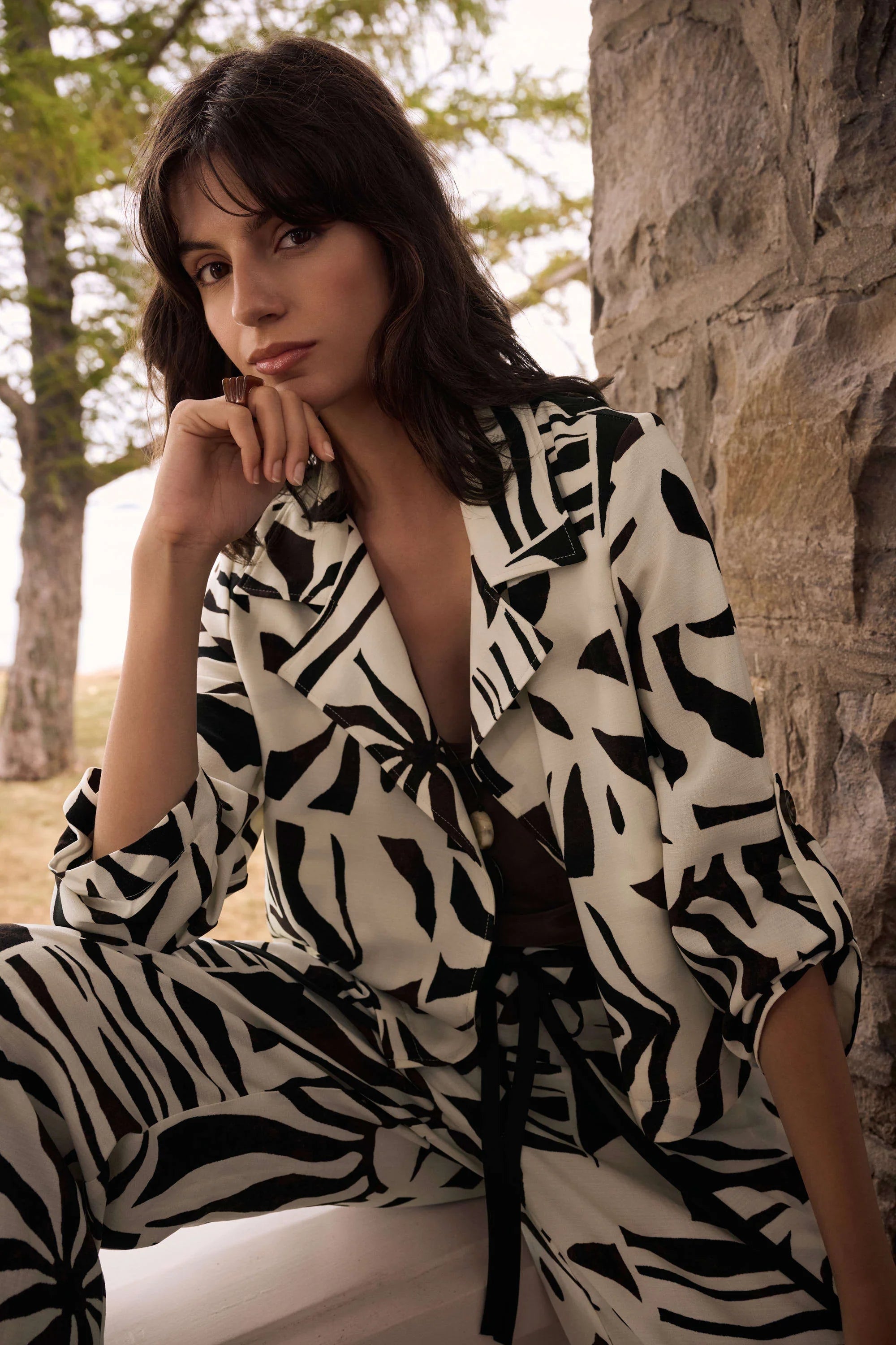 Tropical Print Boxy Blazer