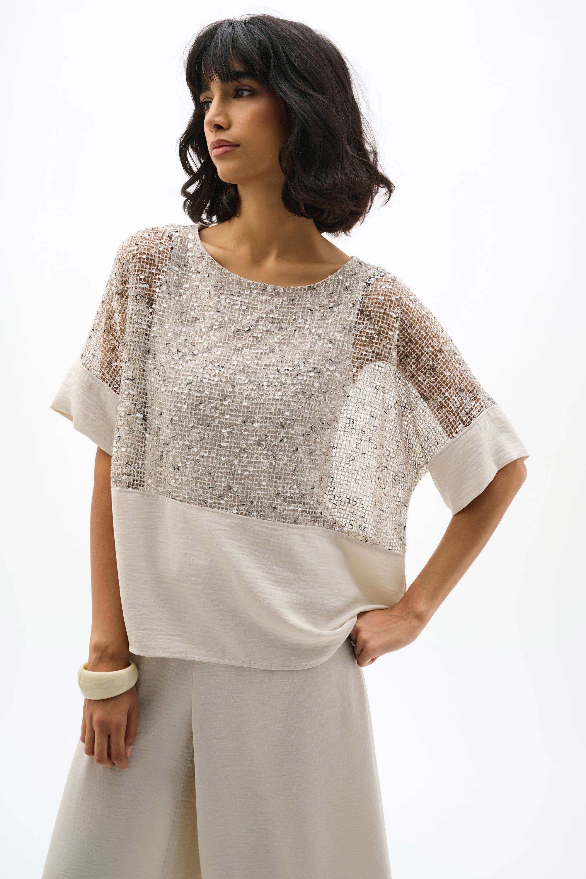 Gauze Sequin Boxy Top